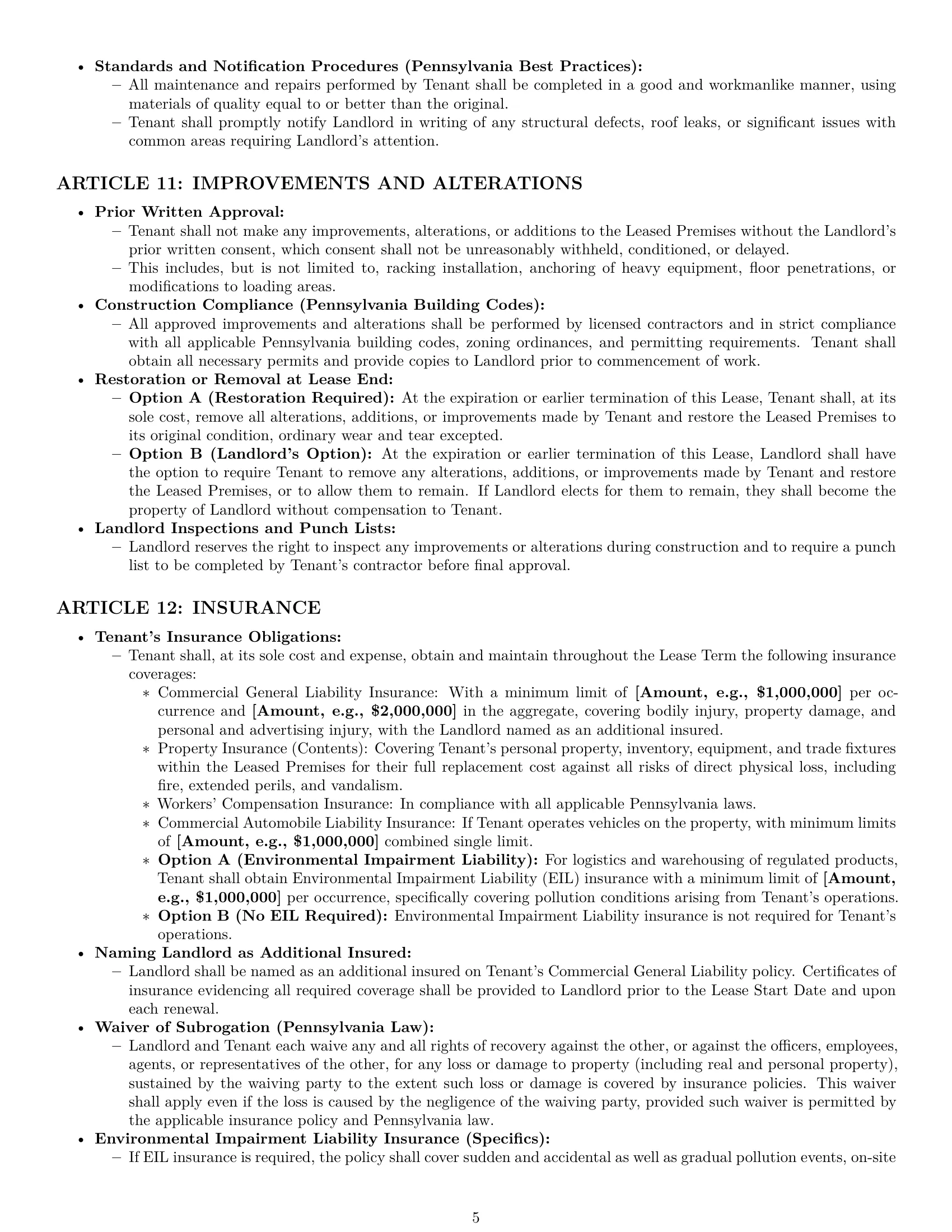 Preview page 5 of Pro Pennsylvania warehouse lease agreement template