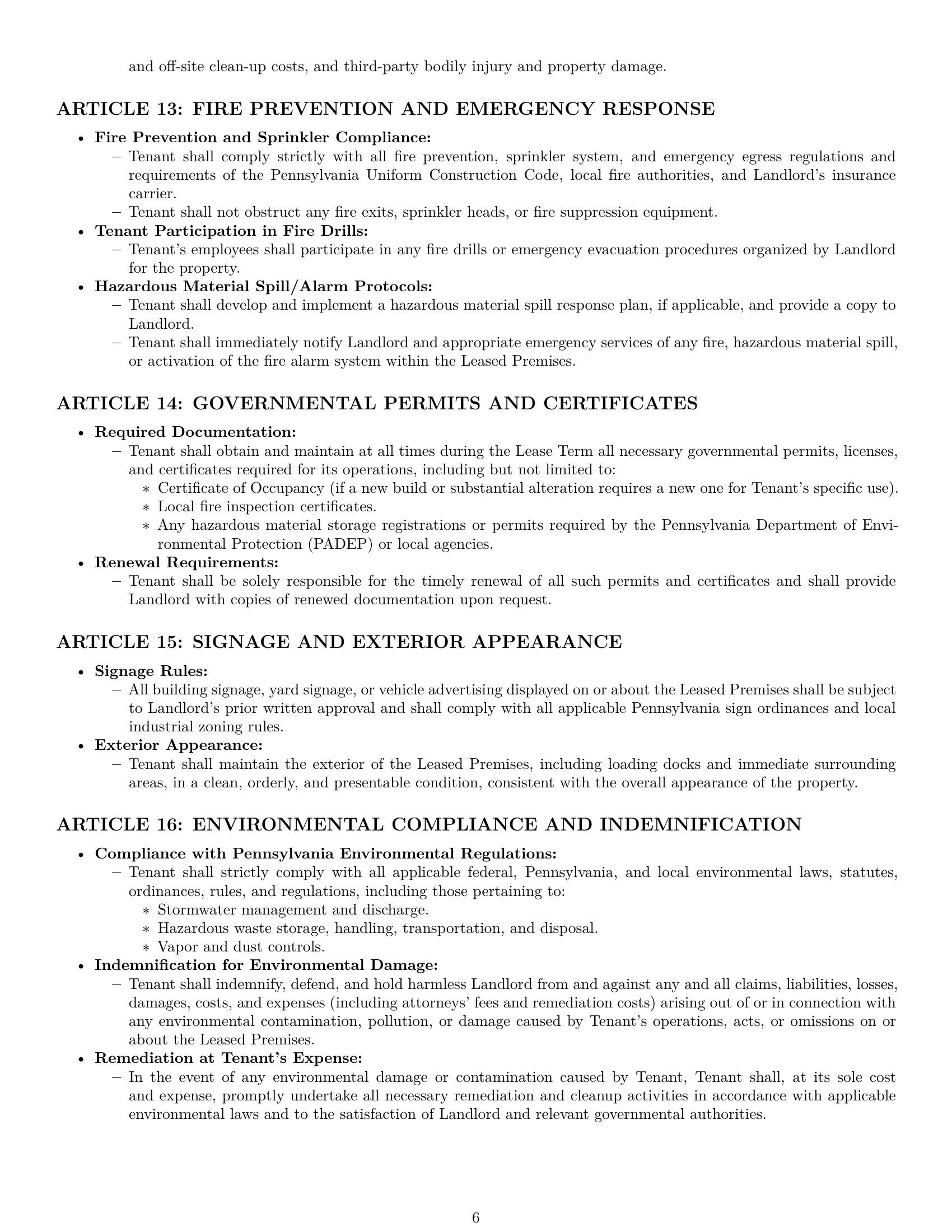 Preview page 6 of Pro Pennsylvania warehouse lease agreement template
