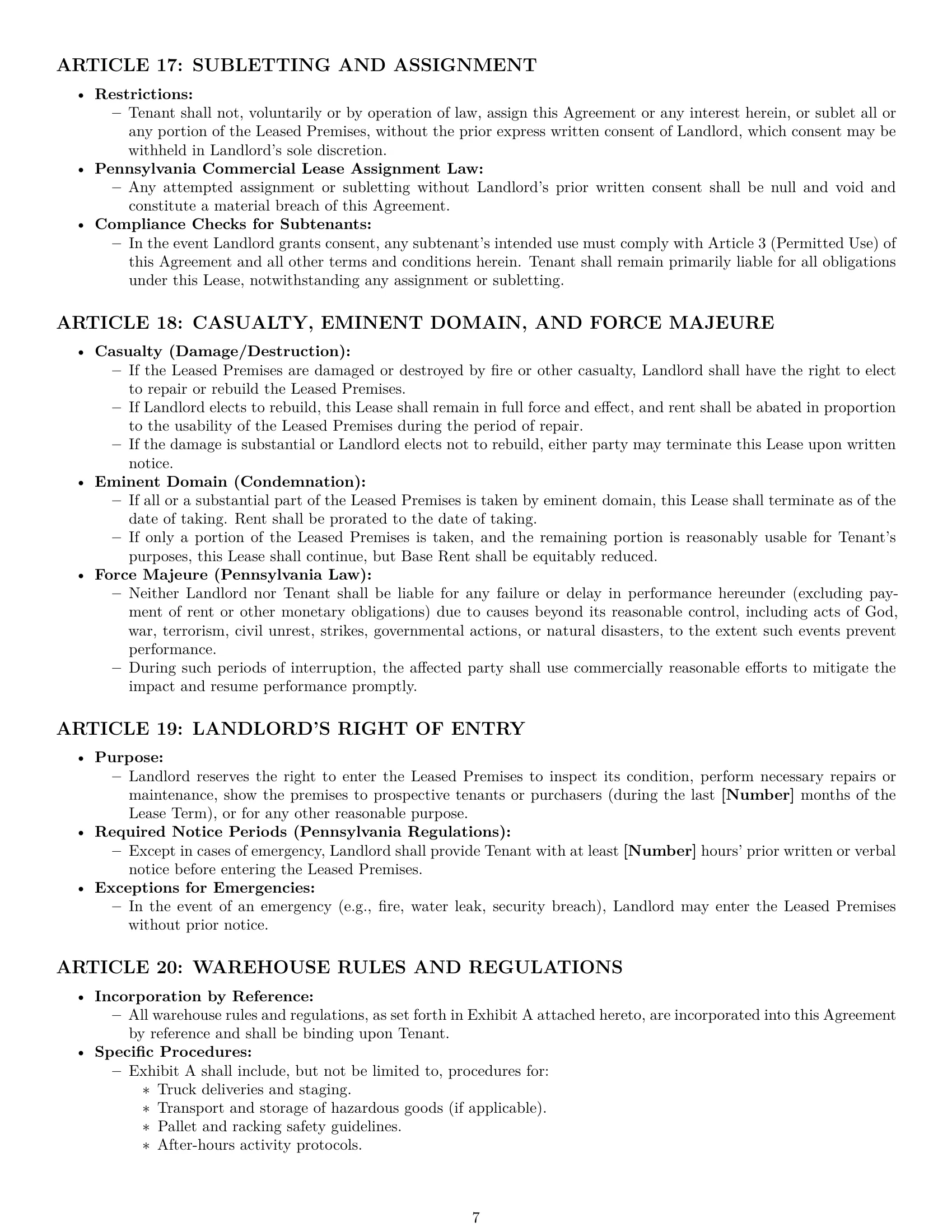 Preview page 7 of Pro Pennsylvania warehouse lease agreement template