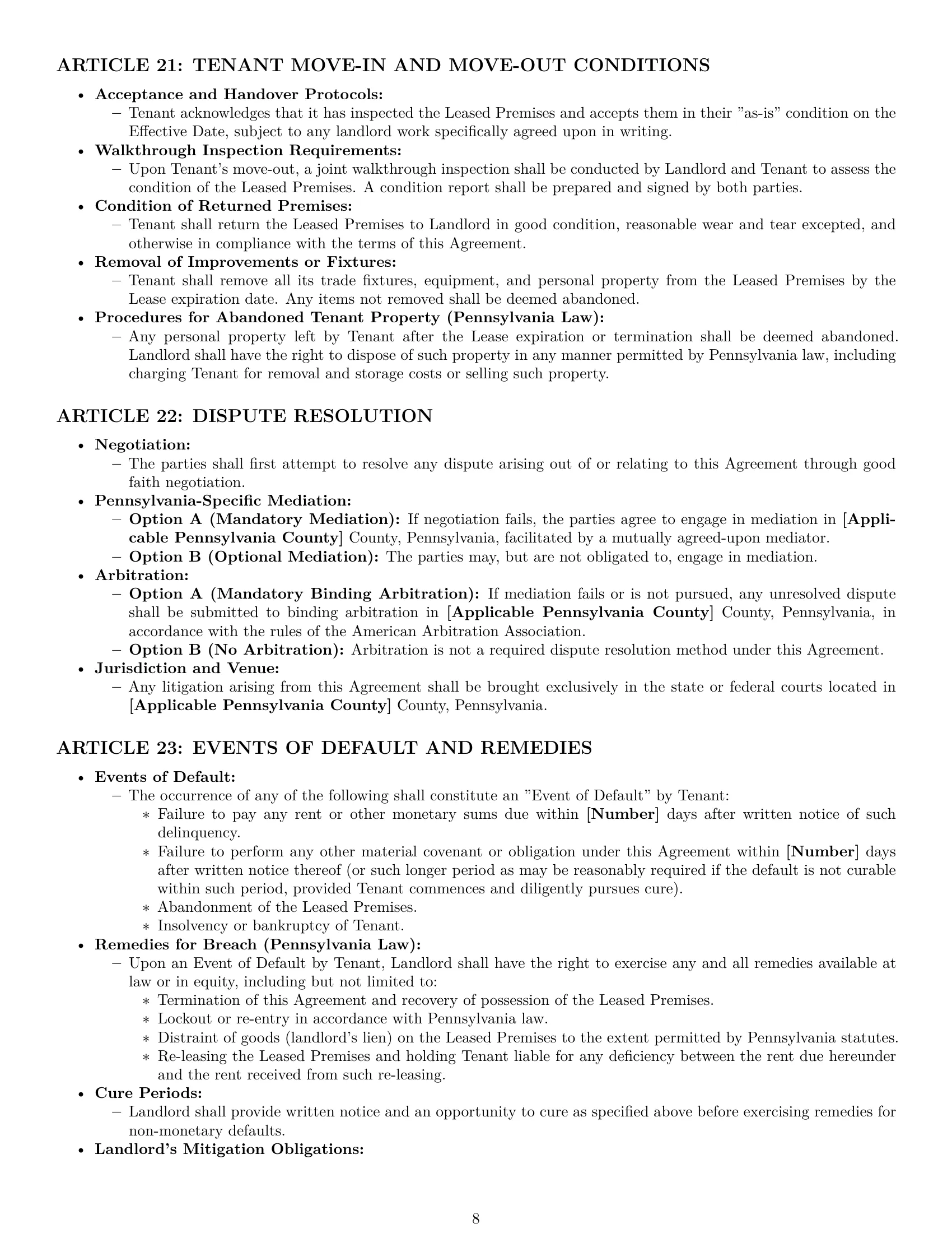 Preview page 8 of Pro Pennsylvania warehouse lease agreement template