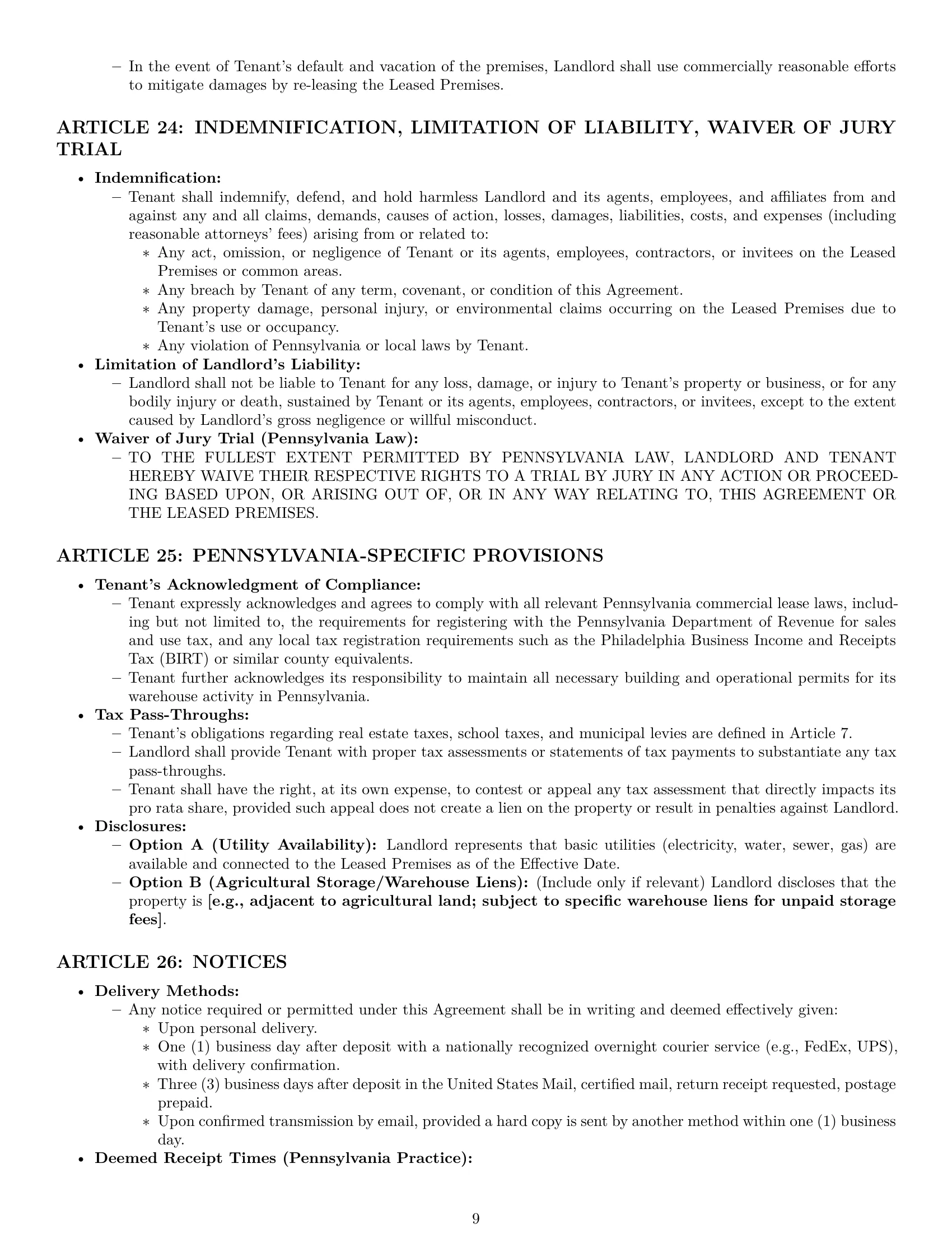 Preview page 9 of Pro Pennsylvania warehouse lease agreement template