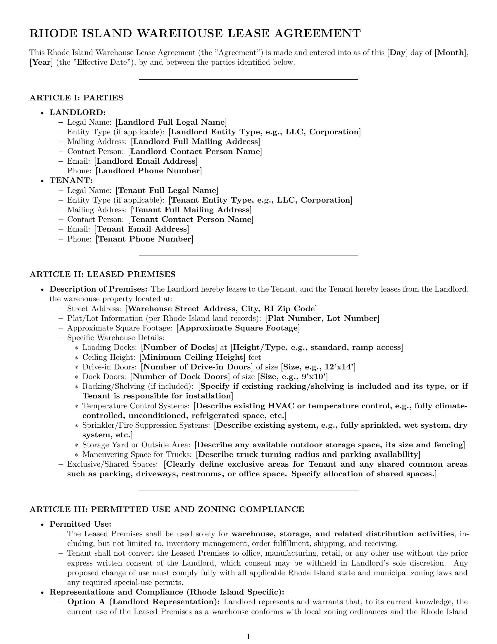 Preview page 1 of Pro Rhode Island warehouse lease agreement template