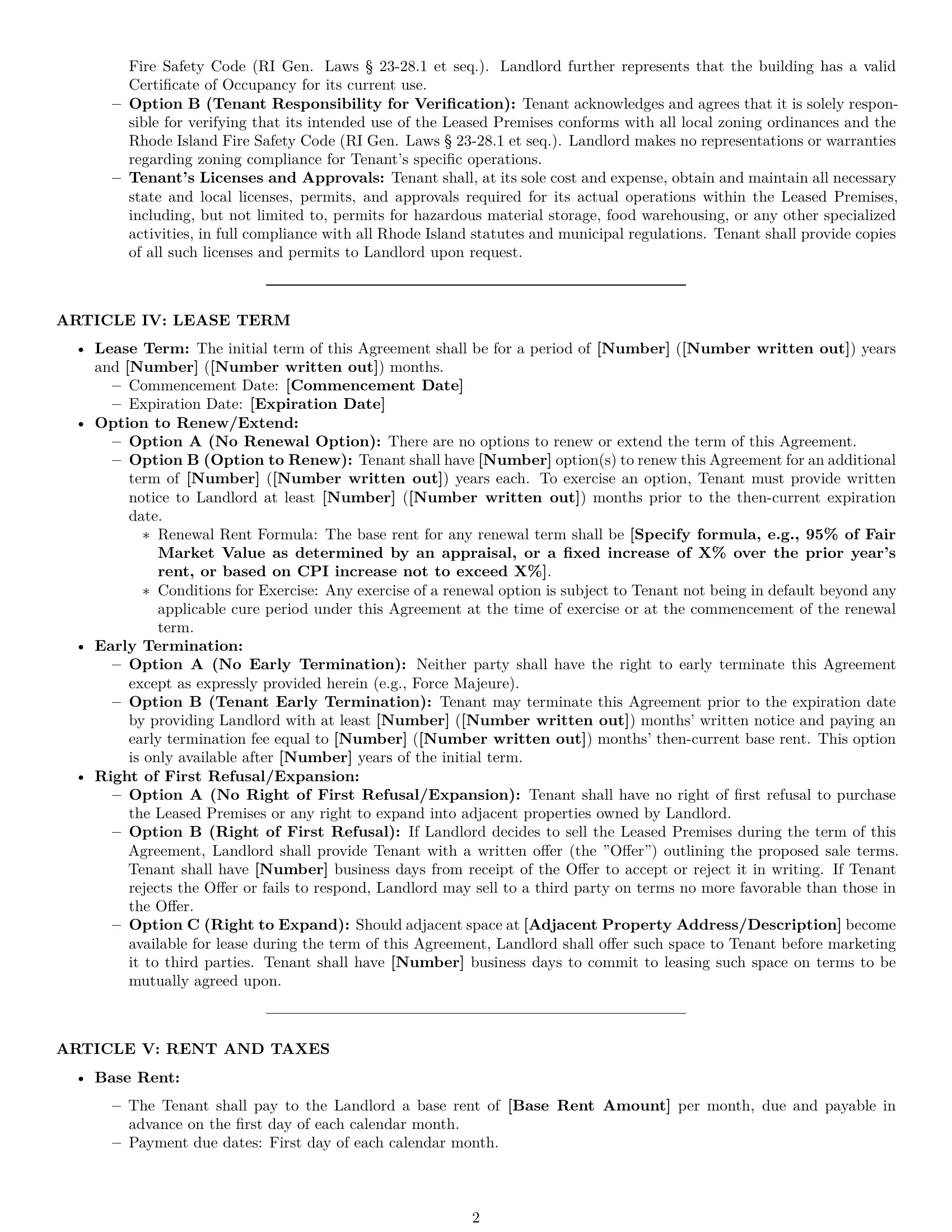 Preview page 2 of Pro Rhode Island warehouse lease agreement template
