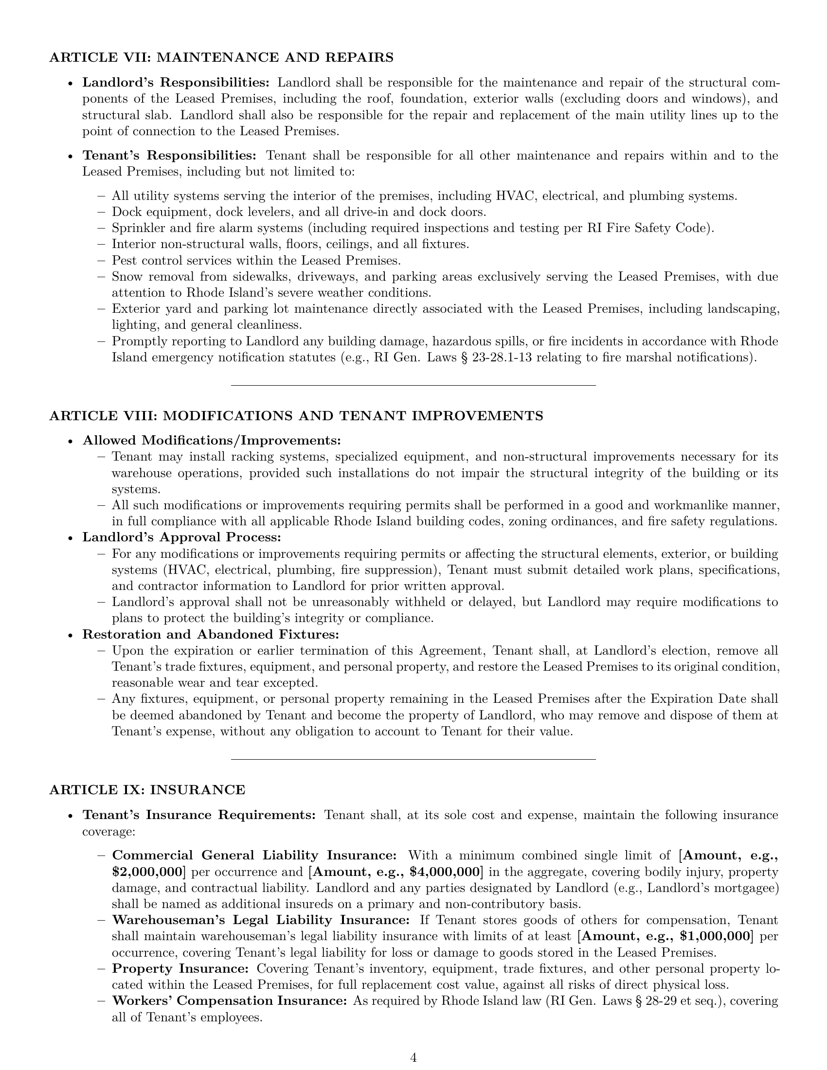Preview page 4 of Pro Rhode Island warehouse lease agreement template