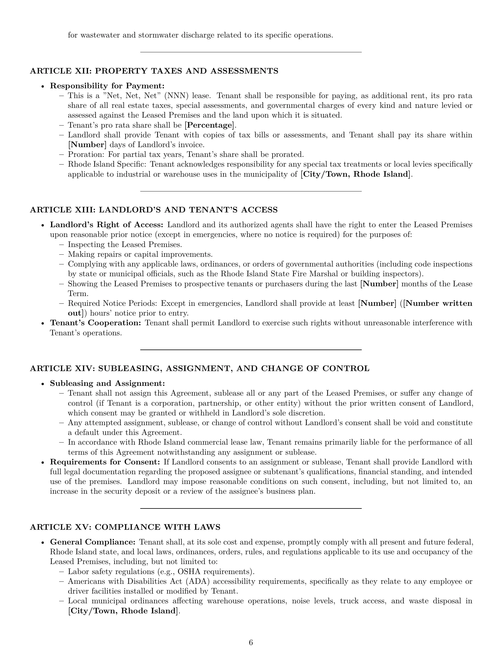 Preview page 6 of Pro Rhode Island warehouse lease agreement template