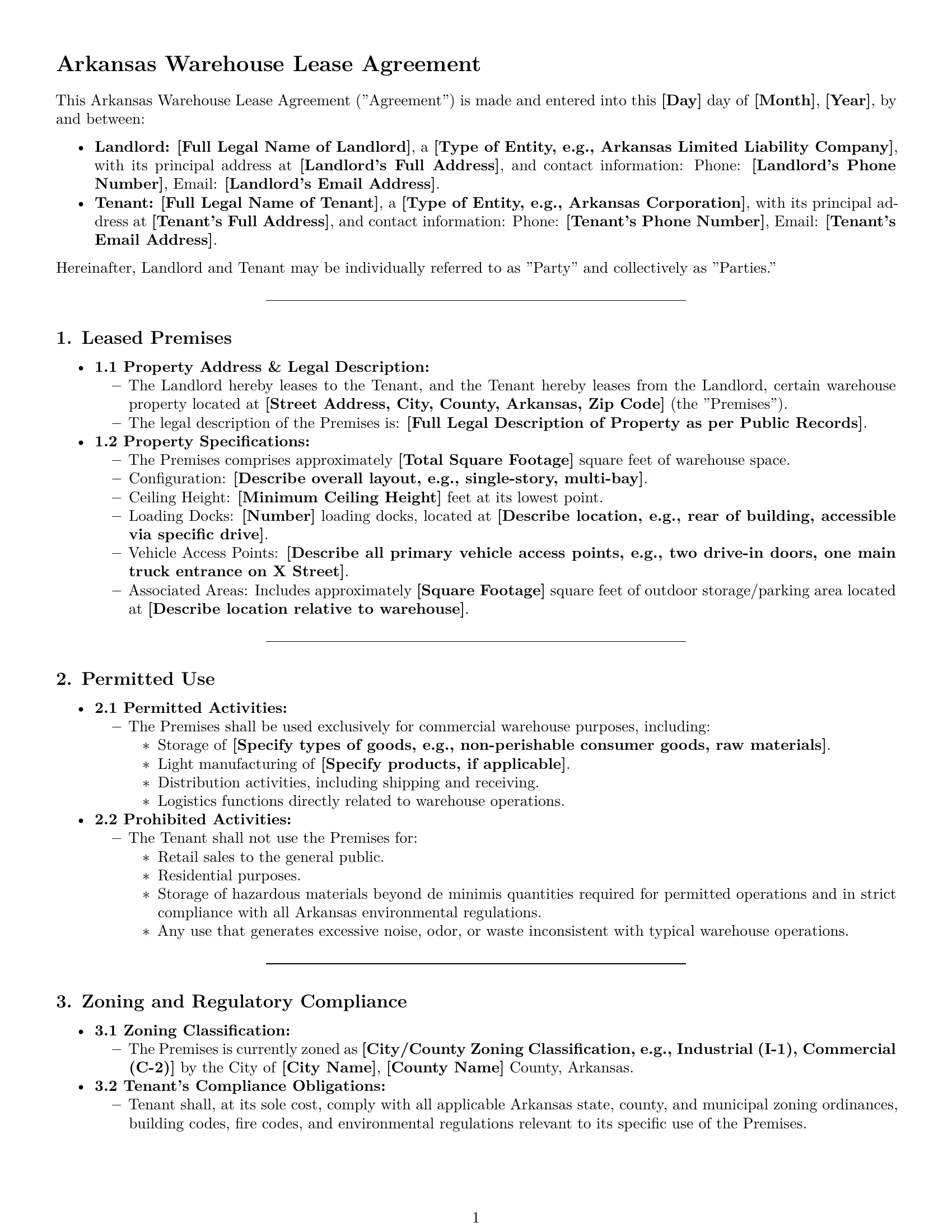 Preview page 1 of Pro Arkansas warehouse lease agreement template