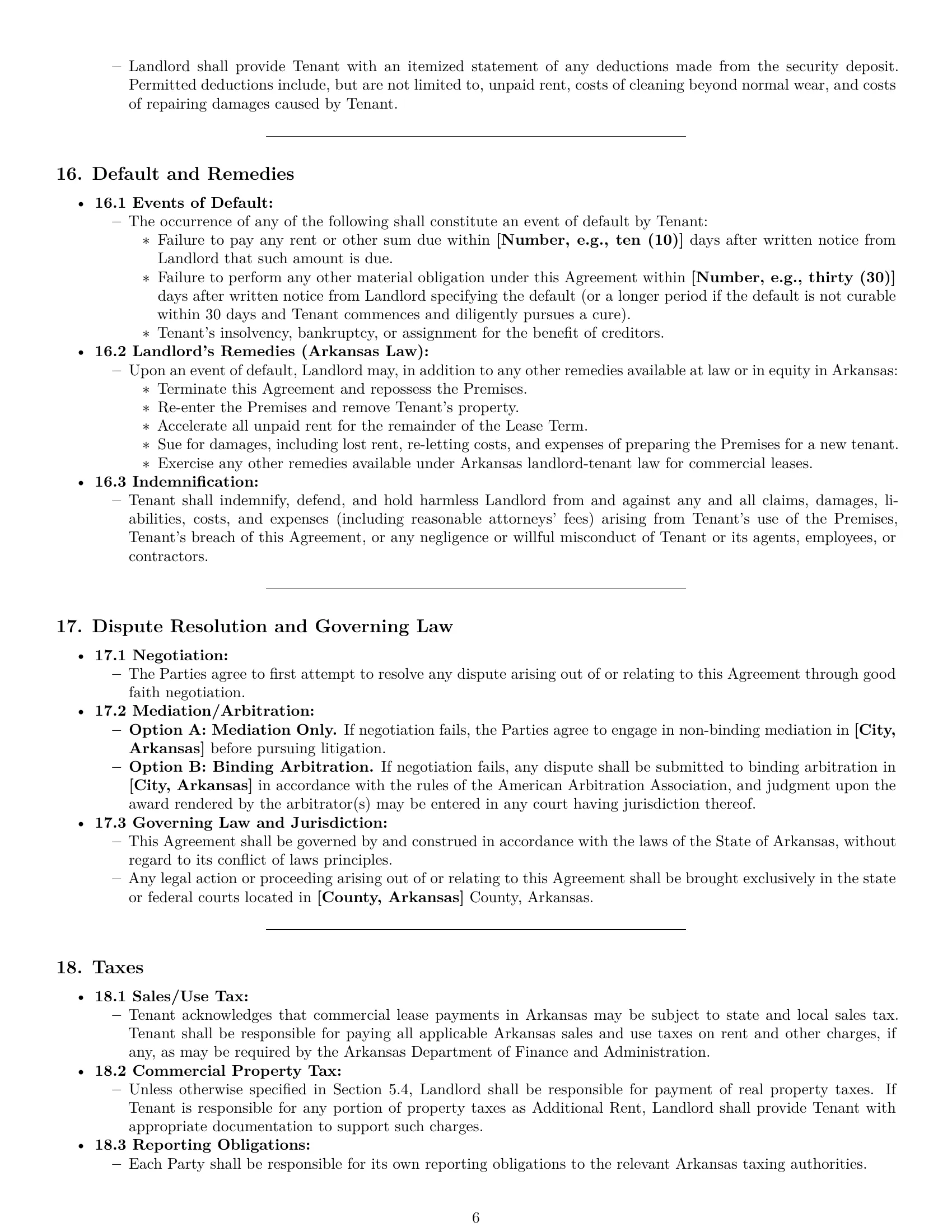 Preview page 6 of Pro Arkansas warehouse lease agreement template