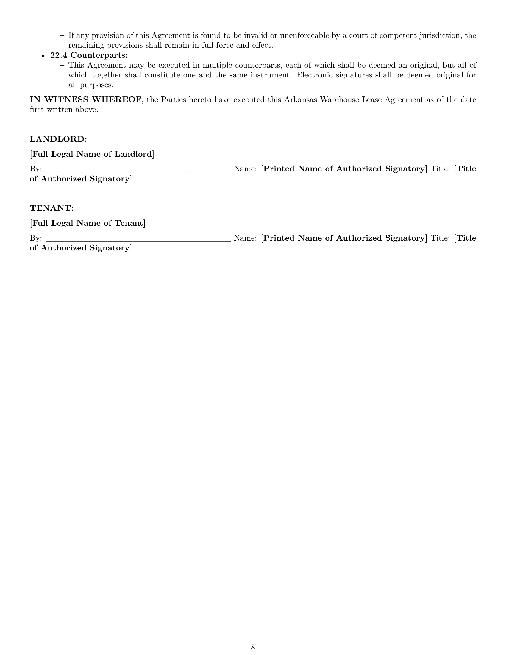 Preview page 8 of Pro Arkansas warehouse lease agreement template