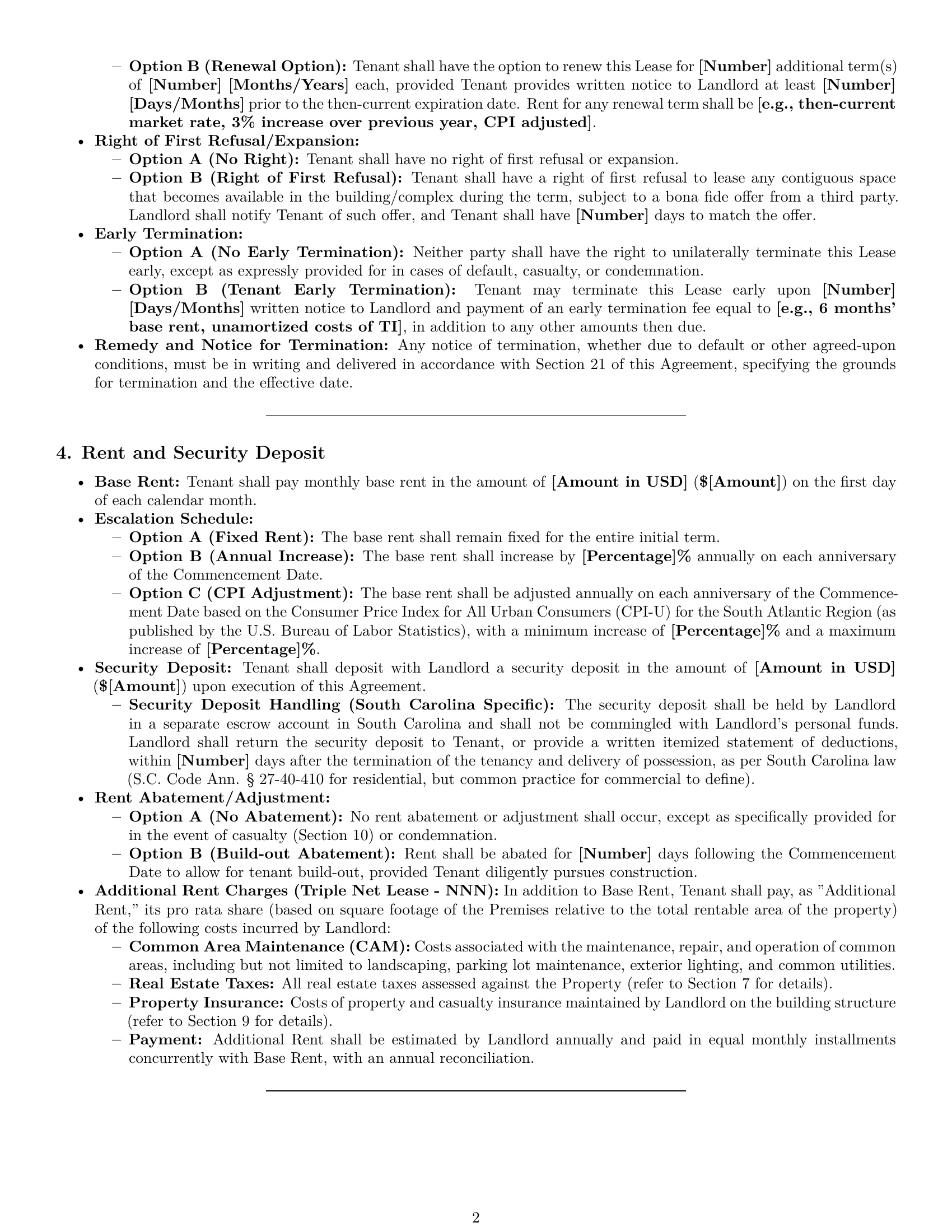 Preview page 2 of Pro South Carolina warehouse lease agreement template