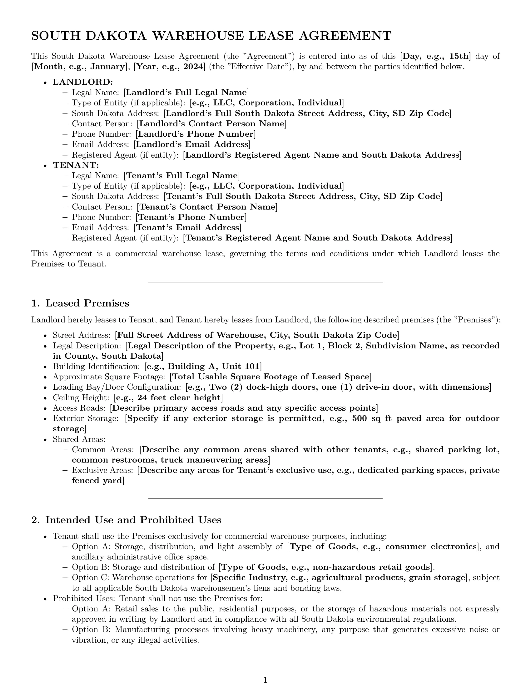 Preview page 1 of Pro South Dakota warehouse lease agreement template