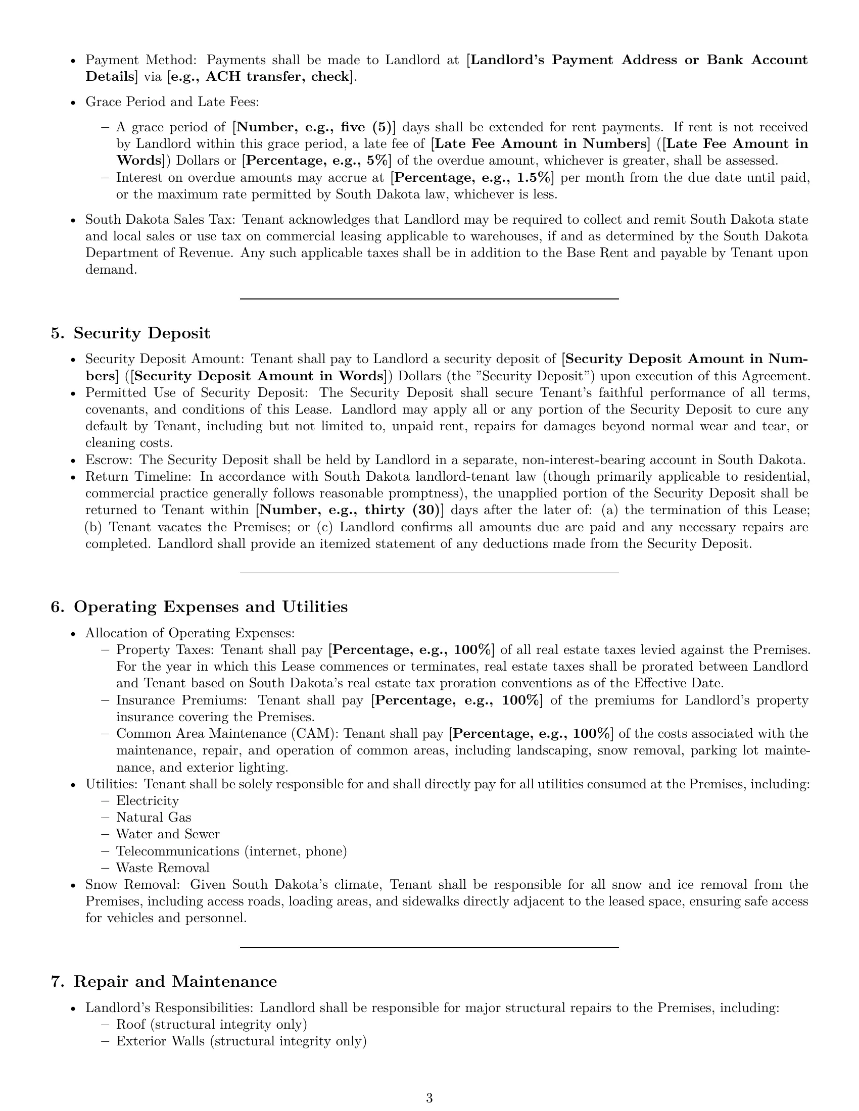 Preview page 3 of Pro South Dakota warehouse lease agreement template