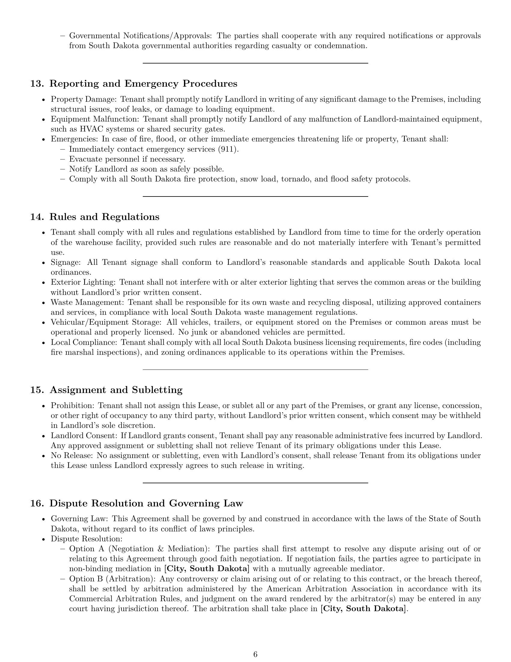 Preview page 6 of Pro South Dakota warehouse lease agreement template