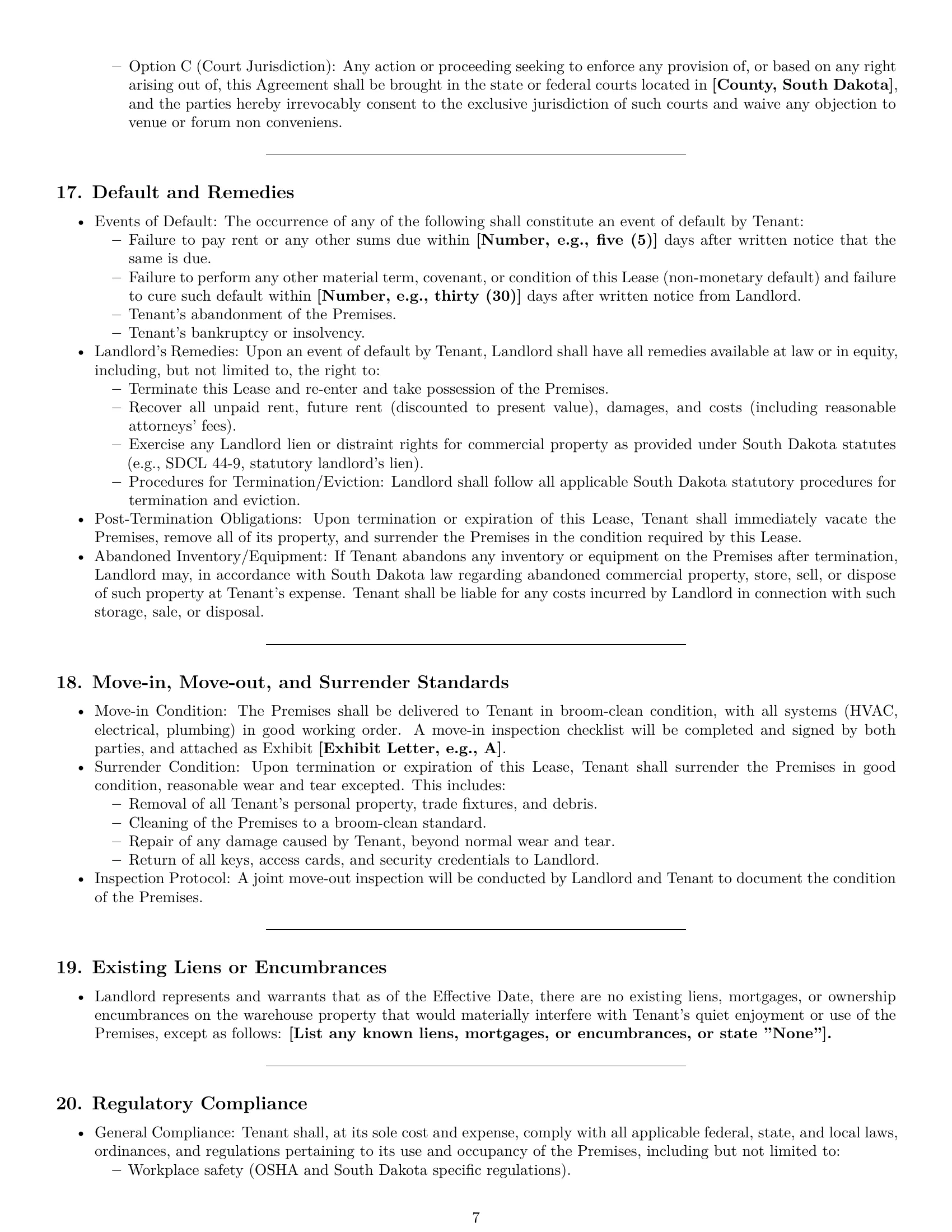 Preview page 7 of Pro South Dakota warehouse lease agreement template