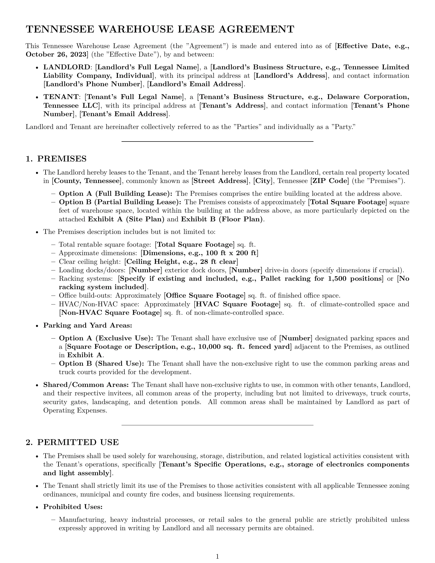 Preview page 1 of Pro Tennessee warehouse lease agreement template