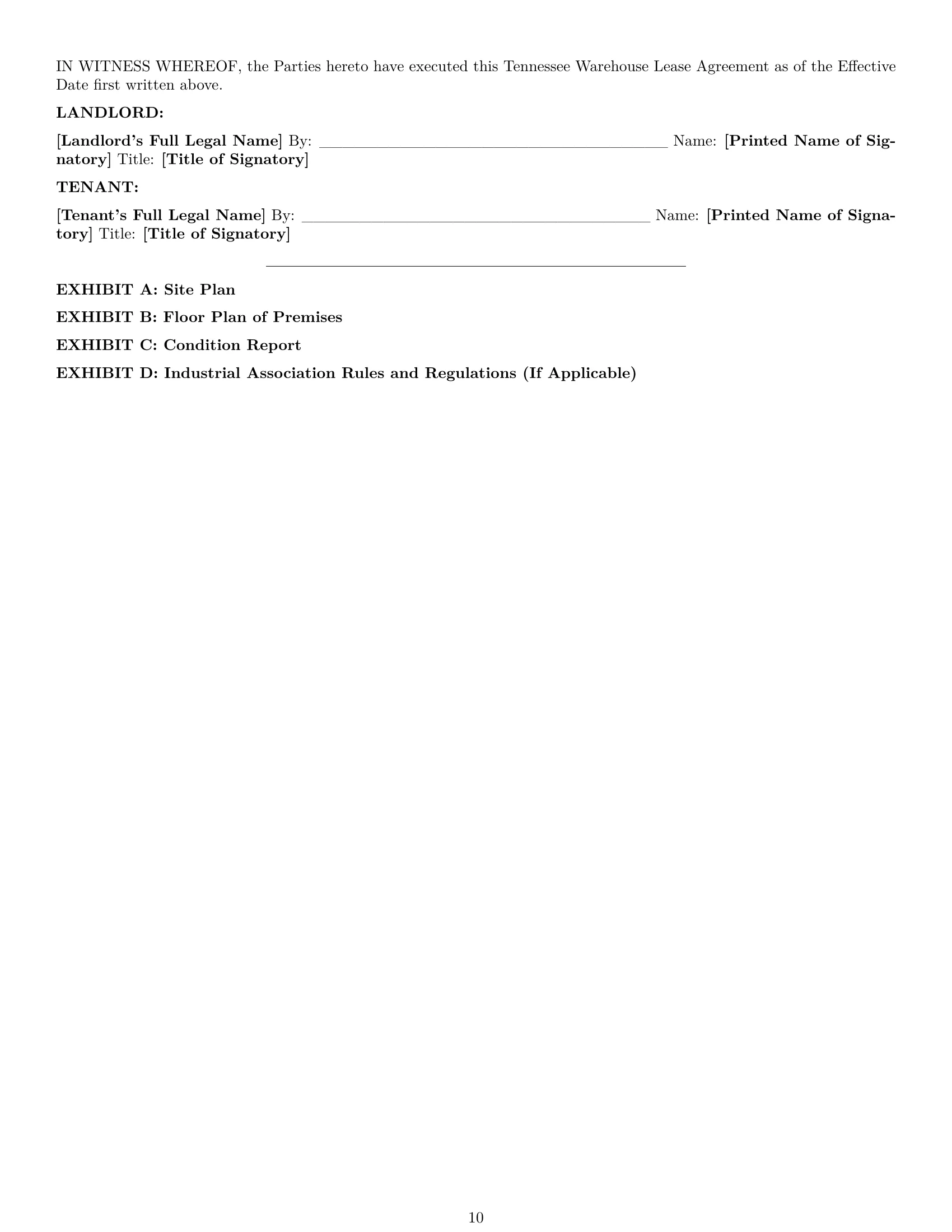 Preview page 10 of Pro Tennessee warehouse lease agreement template
