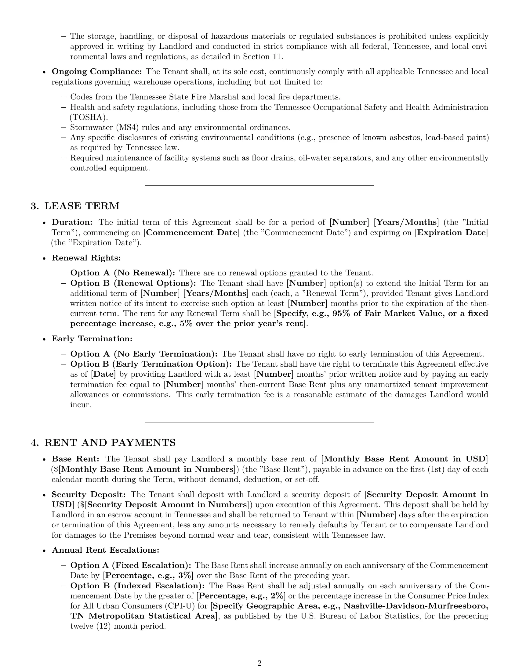 Preview page 2 of Pro Tennessee warehouse lease agreement template