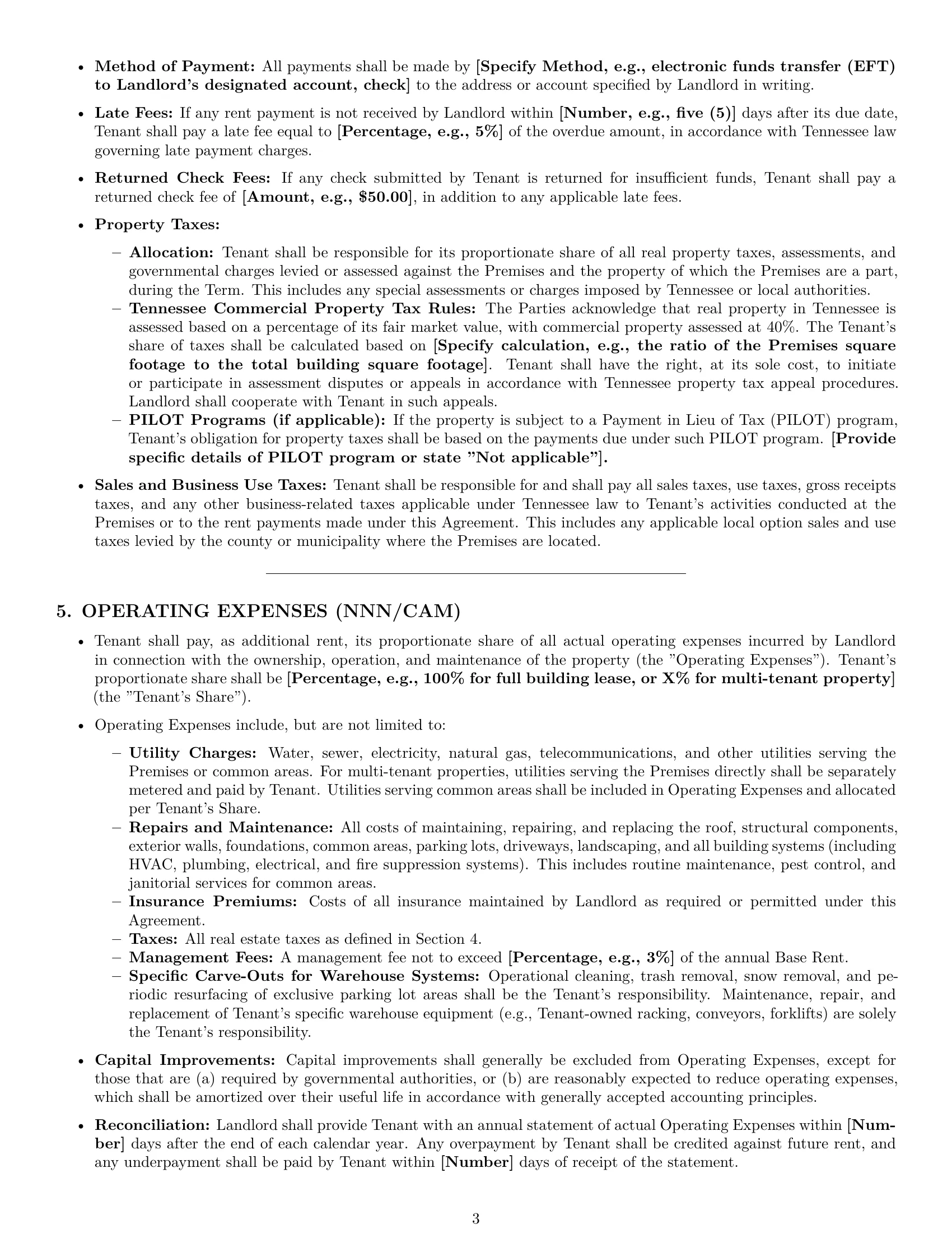 Preview page 3 of Pro Tennessee warehouse lease agreement template