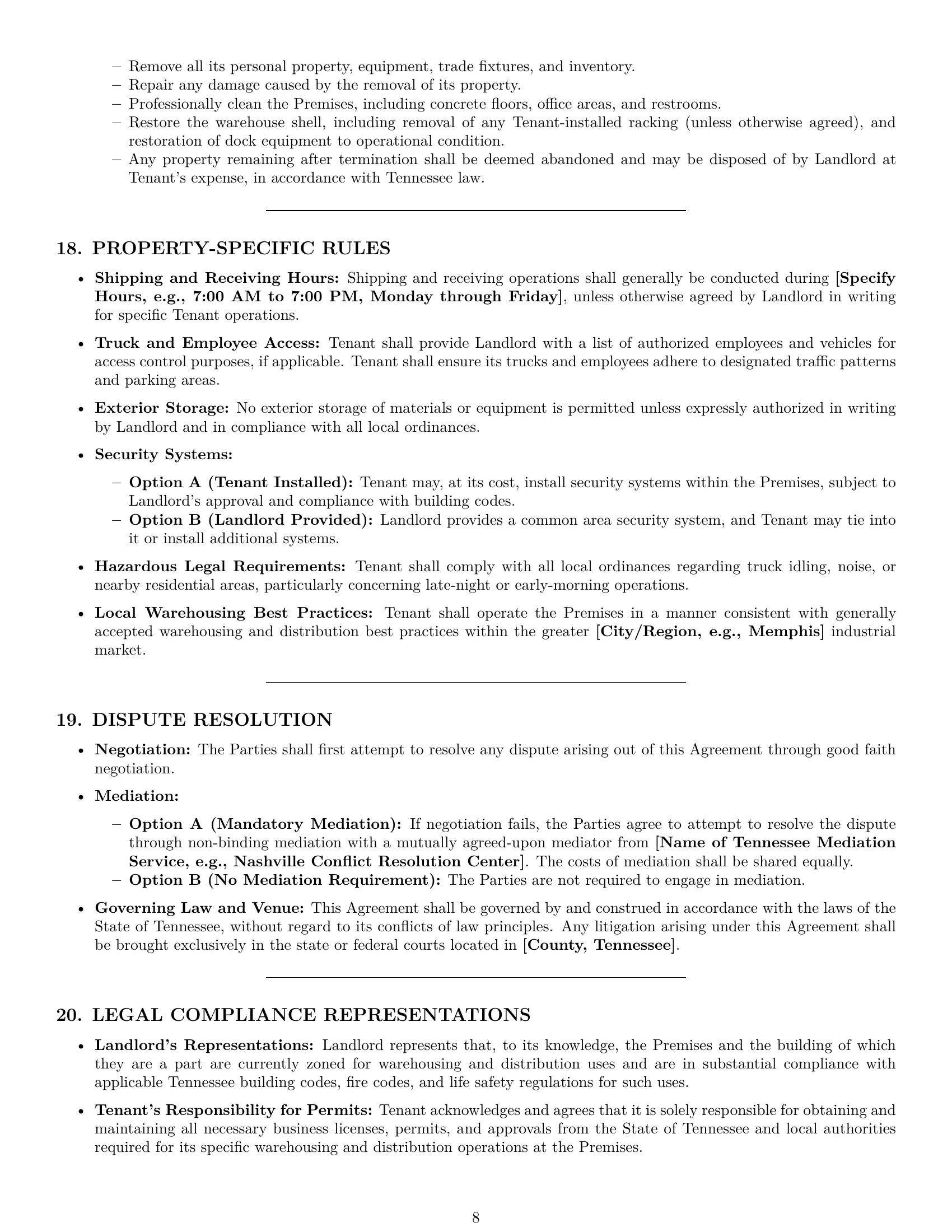 Preview page 8 of Pro Tennessee warehouse lease agreement template