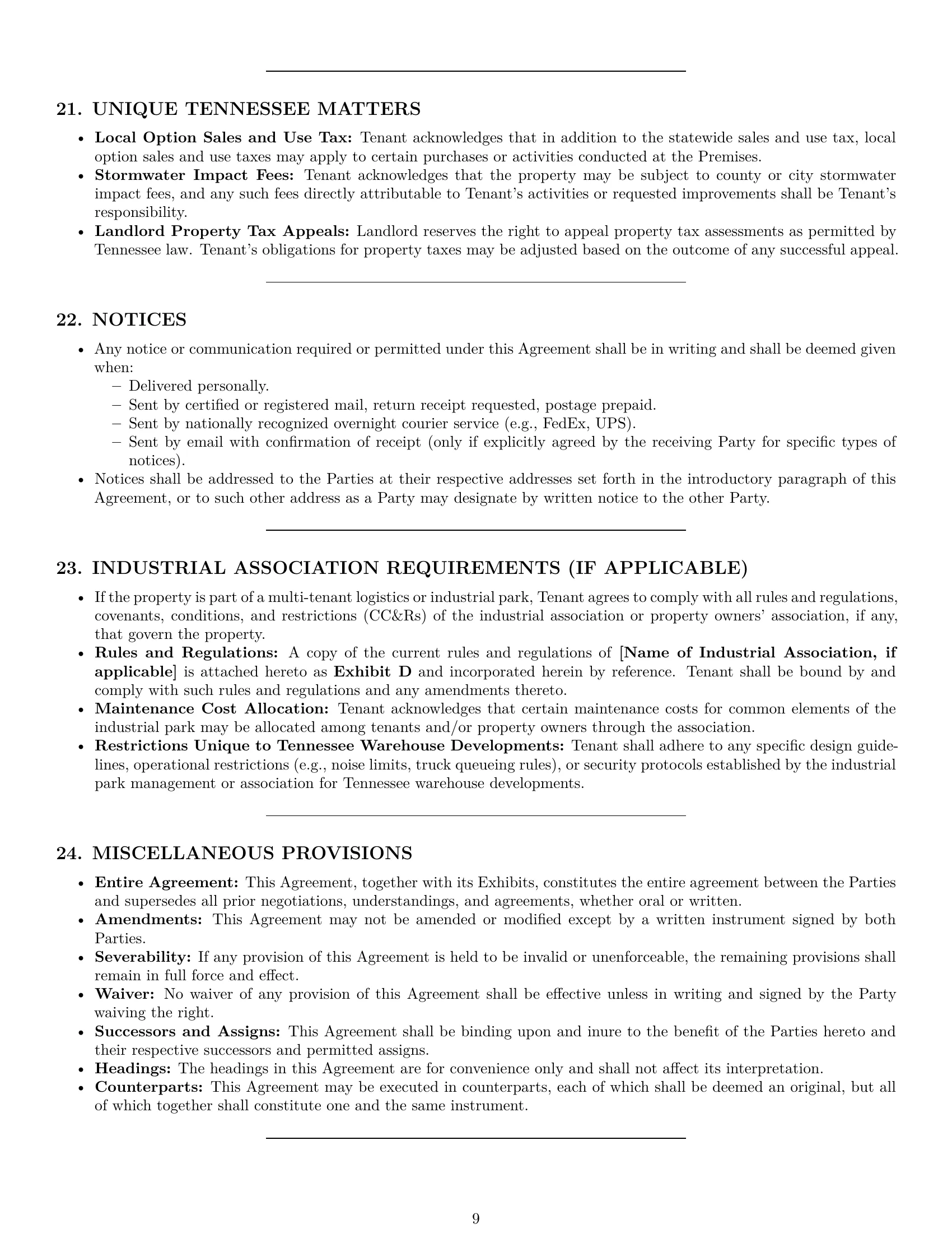 Preview page 9 of Pro Tennessee warehouse lease agreement template