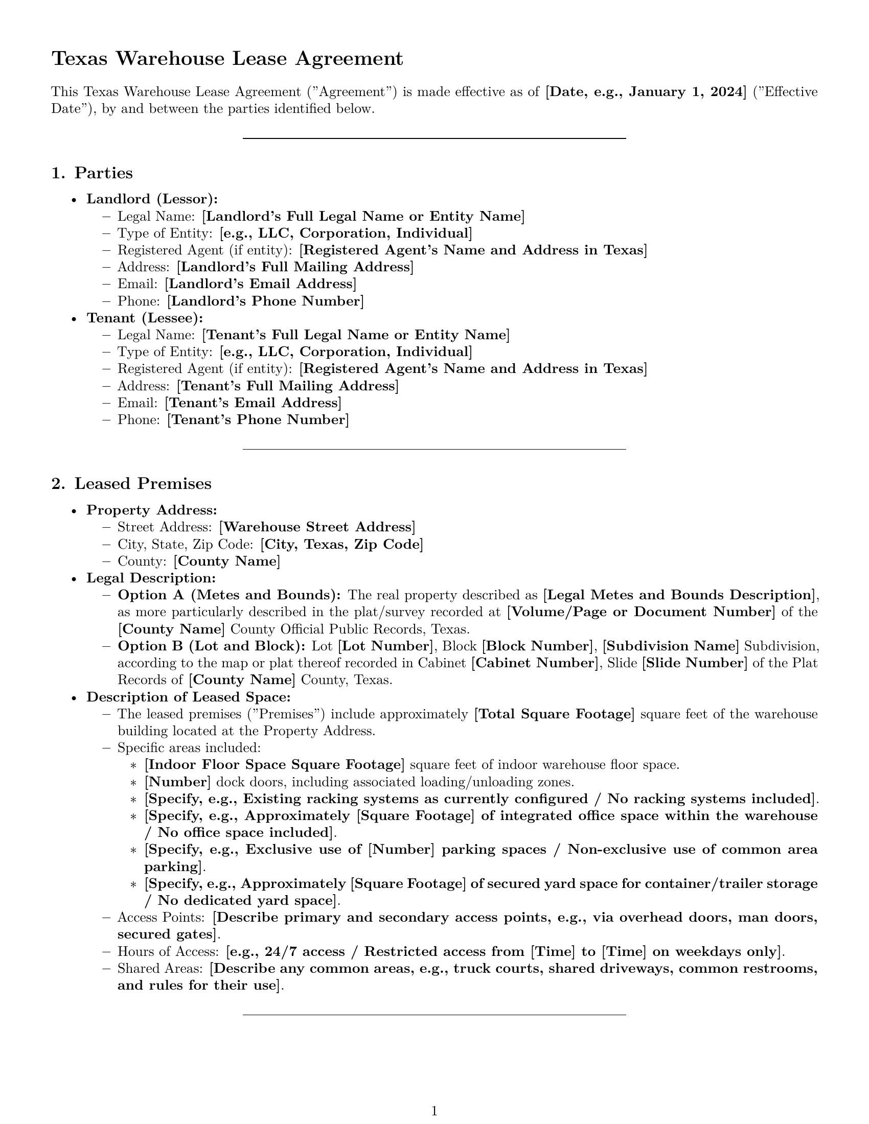 Preview page 1 of Pro Texas warehouse lease agreement template