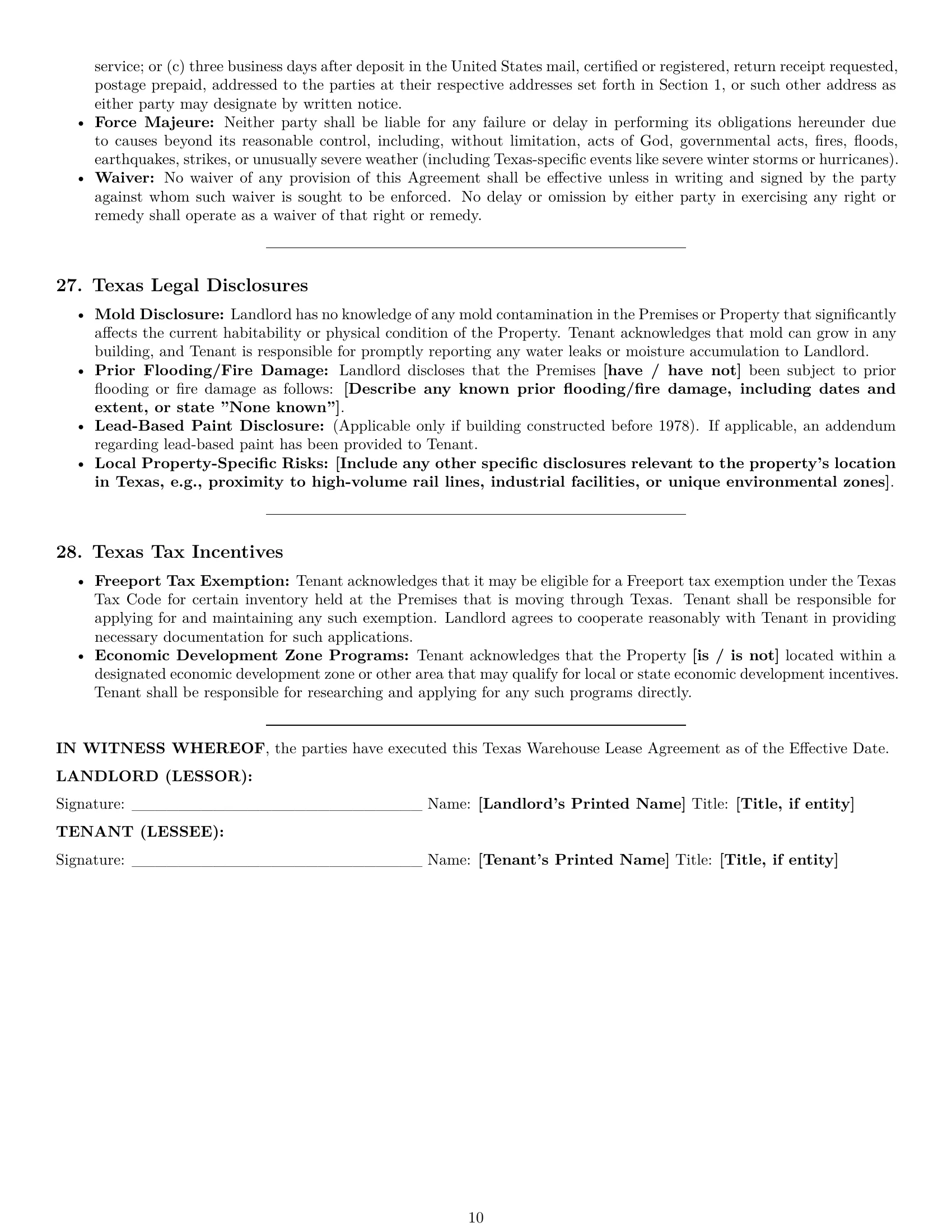 Preview page 10 of Pro Texas warehouse lease agreement template