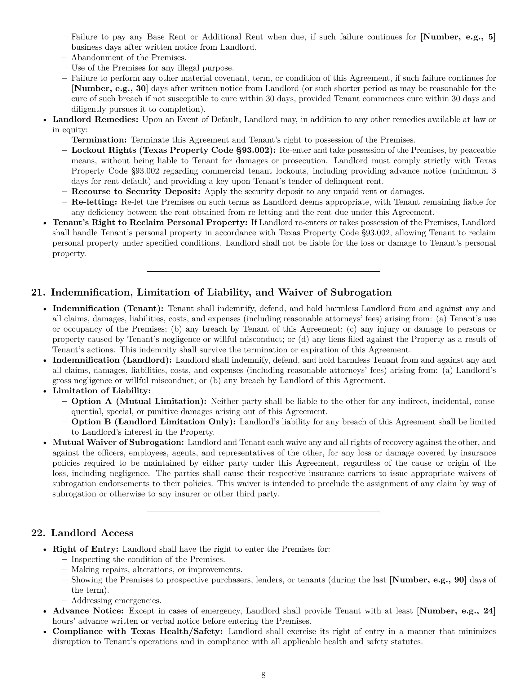 Preview page 8 of Pro Texas warehouse lease agreement template