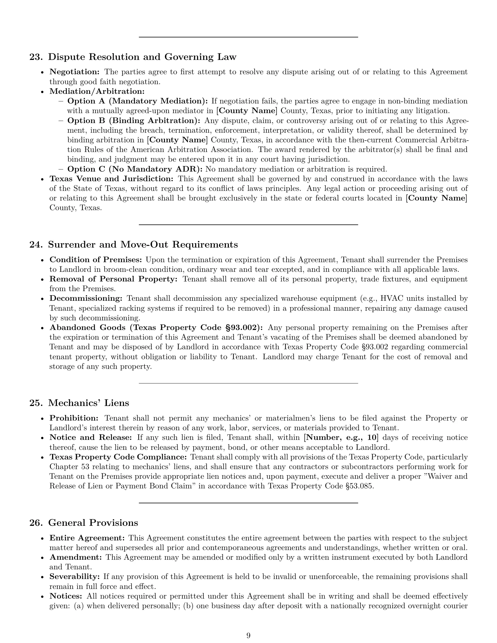 Preview page 9 of Pro Texas warehouse lease agreement template