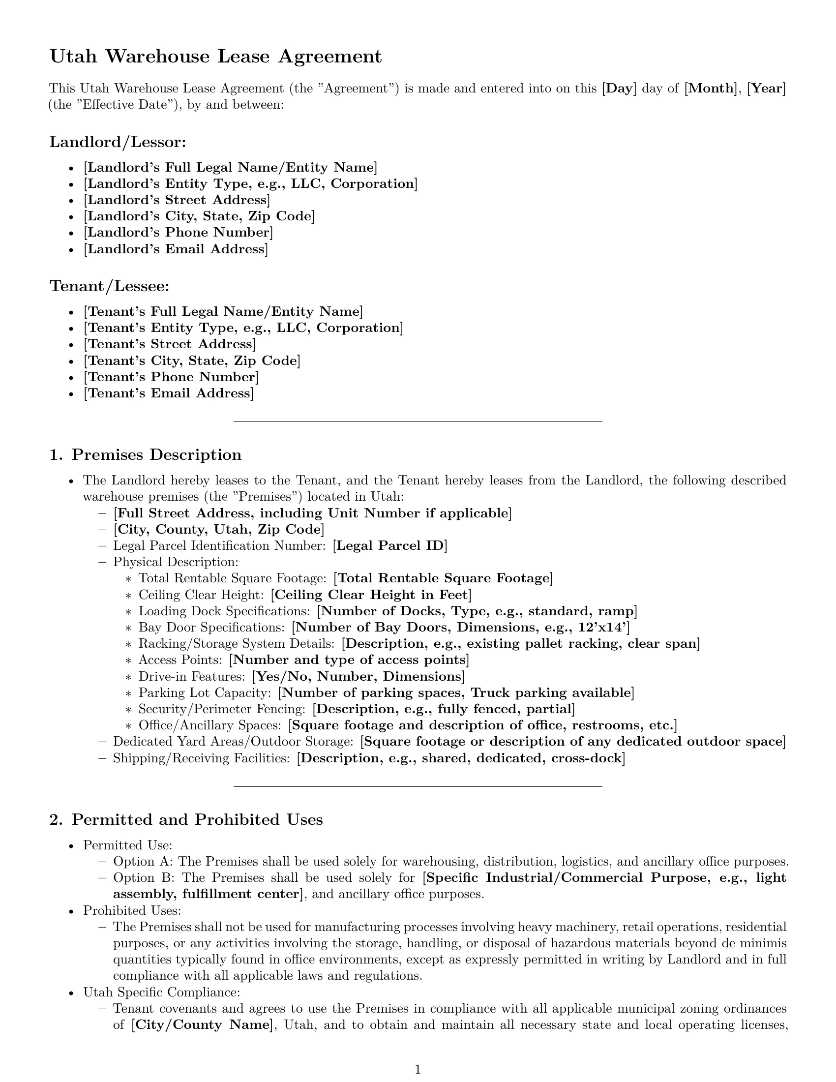 Preview page 1 of Pro Utah warehouse lease agreement template