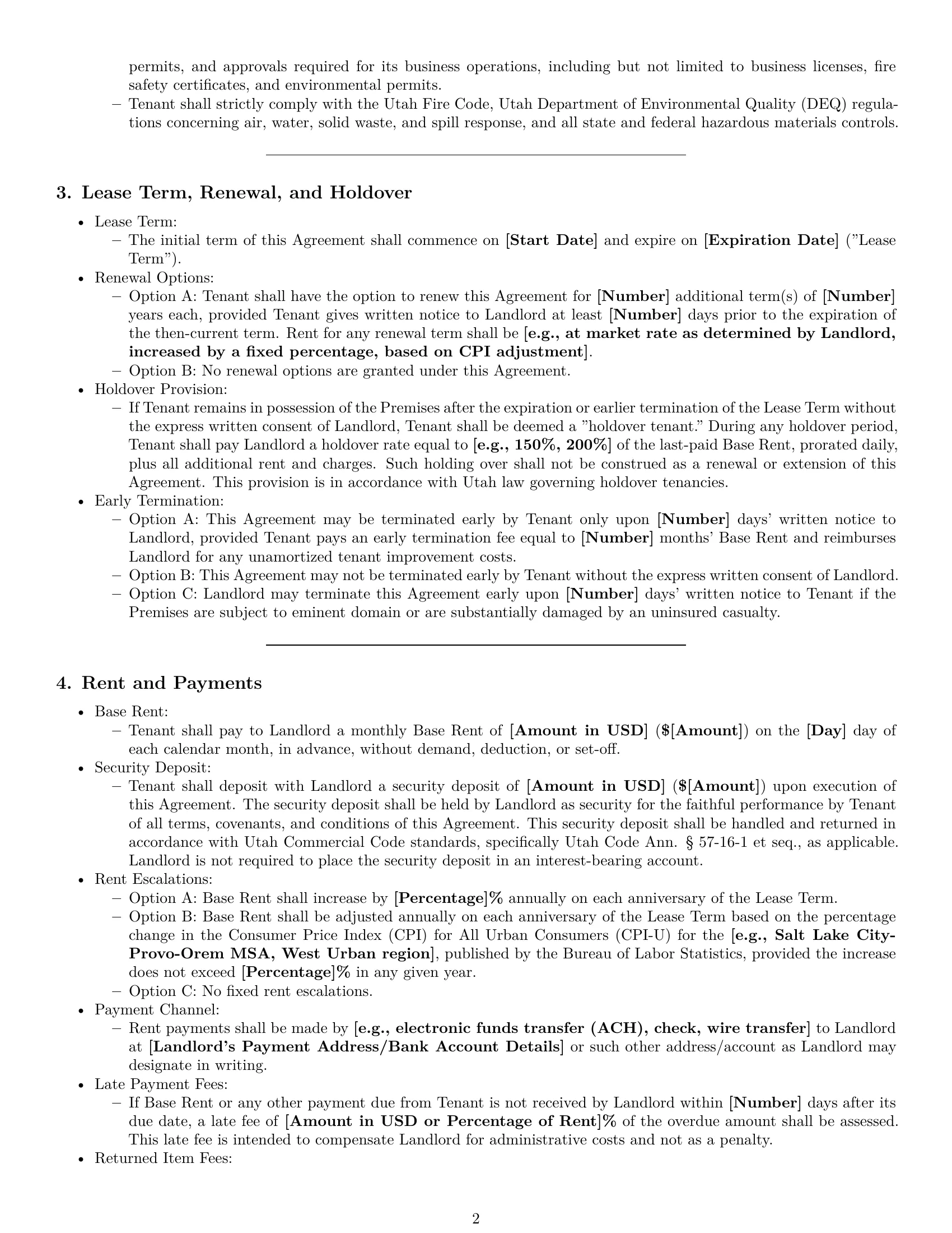 Preview page 2 of Pro Utah warehouse lease agreement template