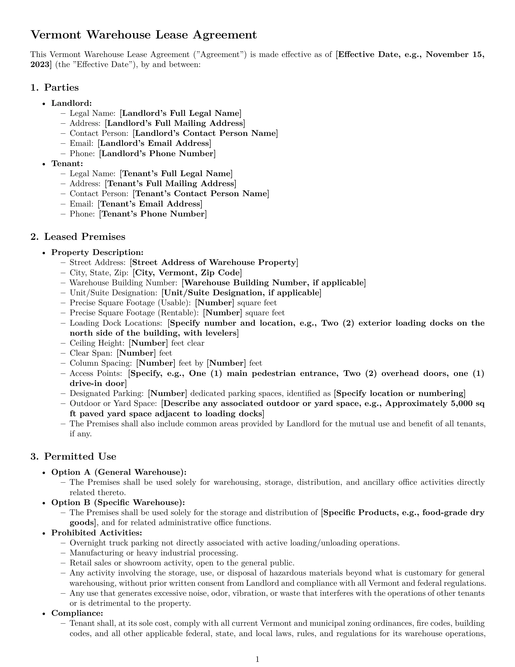 Preview page 1 of Pro Vermont warehouse lease agreement template