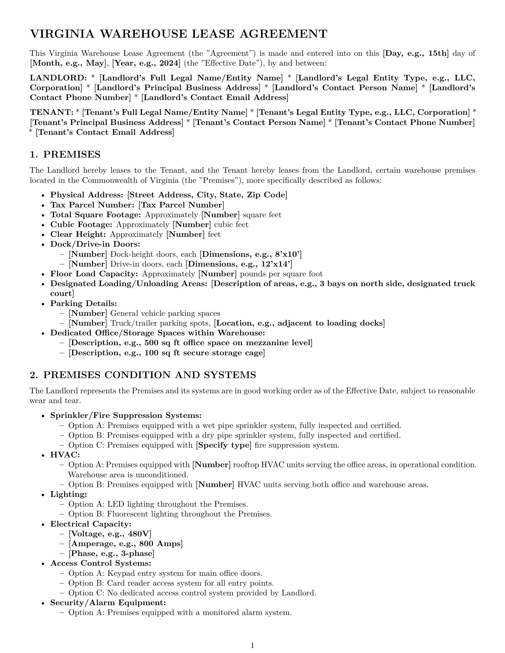 Preview page 1 of Pro Virginia warehouse lease agreement template