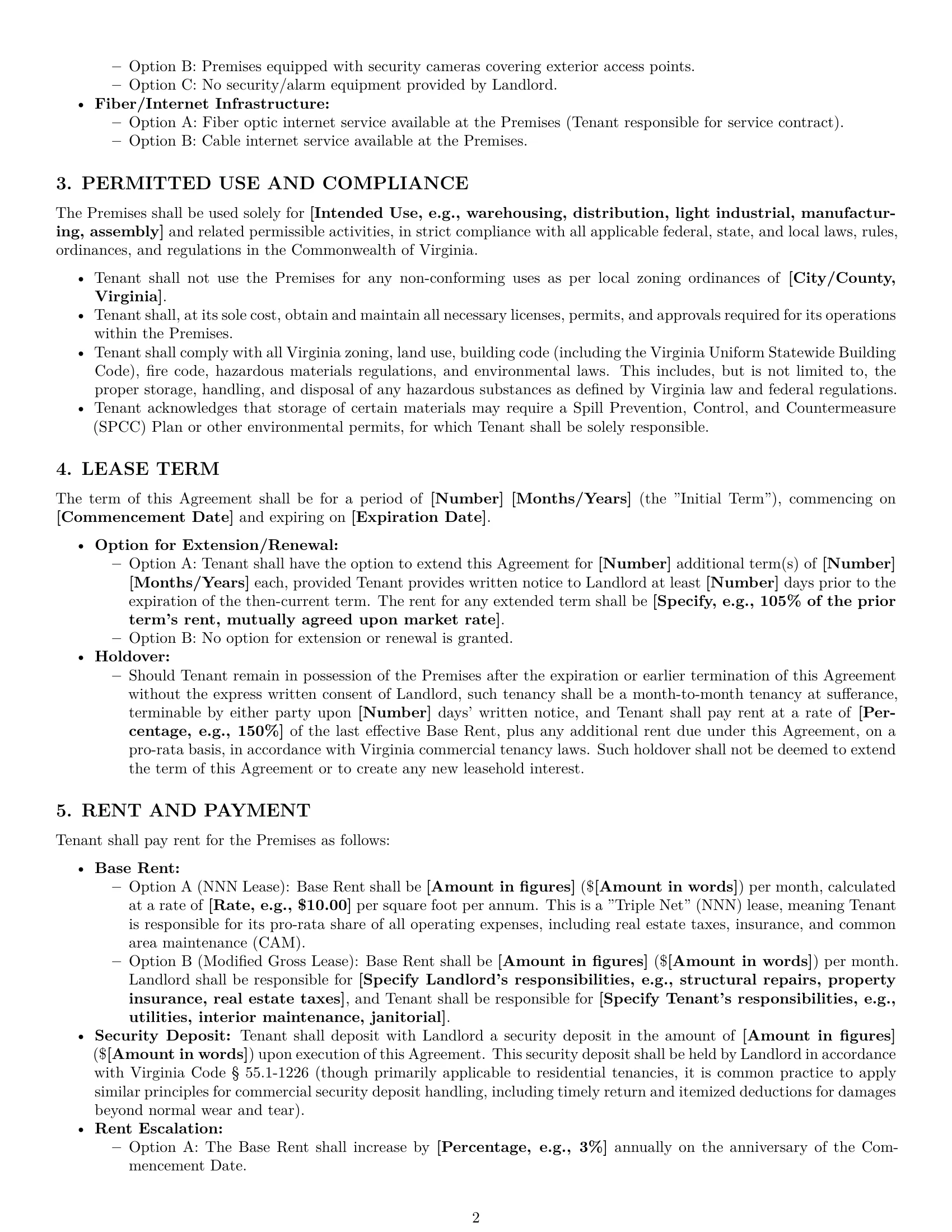Preview page 2 of Pro Virginia warehouse lease agreement template