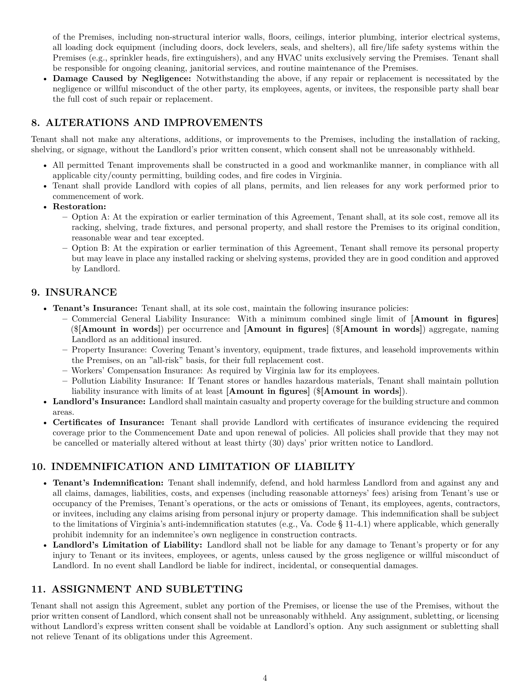 Preview page 4 of Pro Virginia warehouse lease agreement template