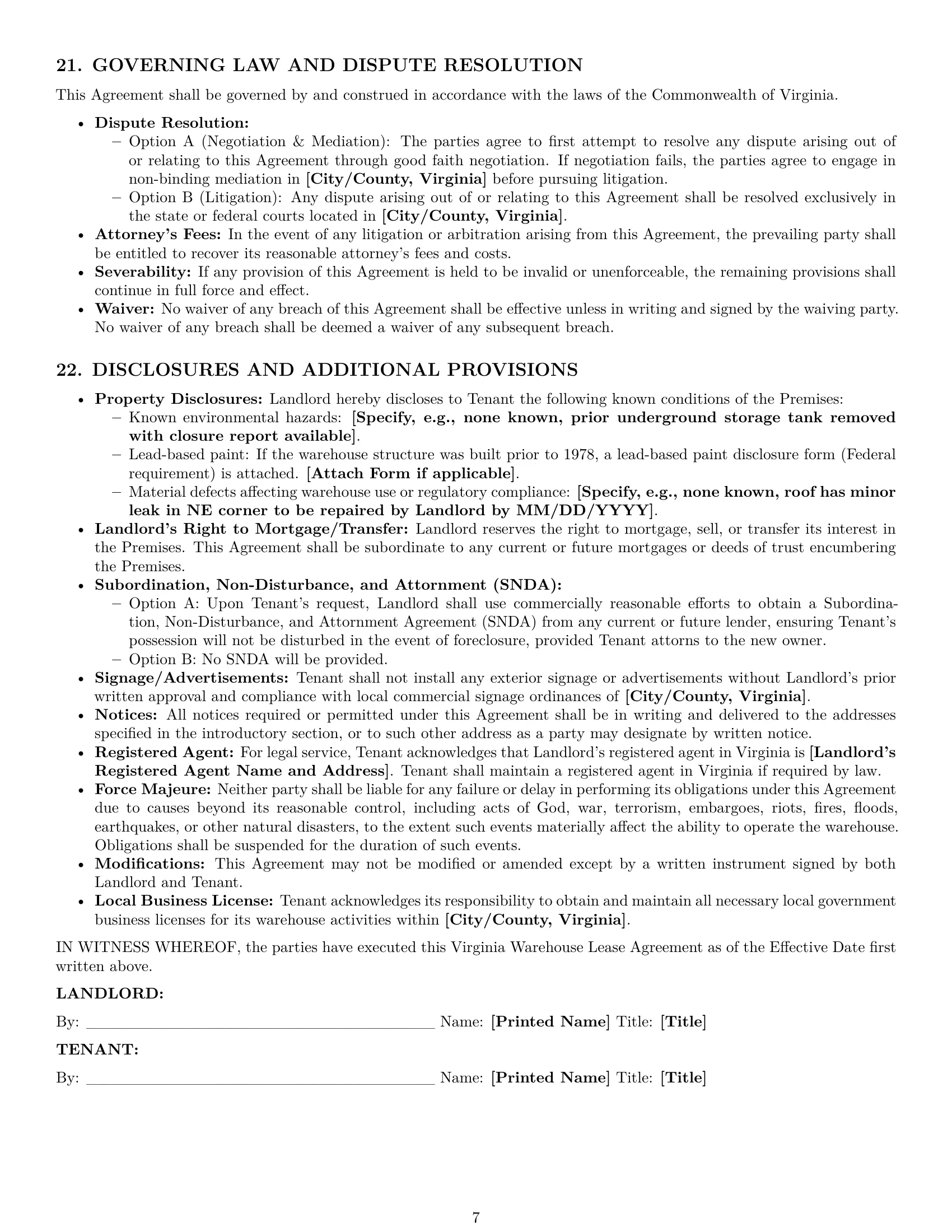 Preview page 7 of Pro Virginia warehouse lease agreement template