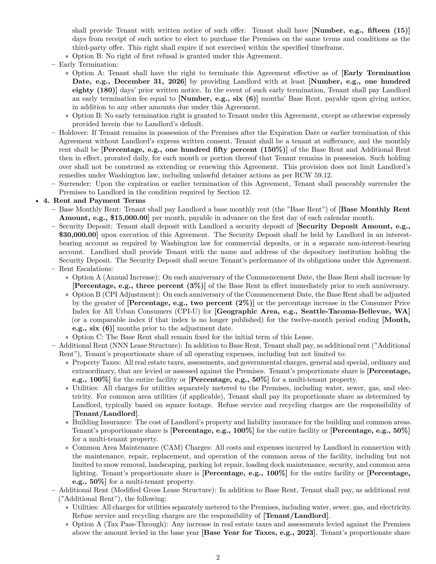 Preview page 2 of Pro Washington warehouse lease agreement template