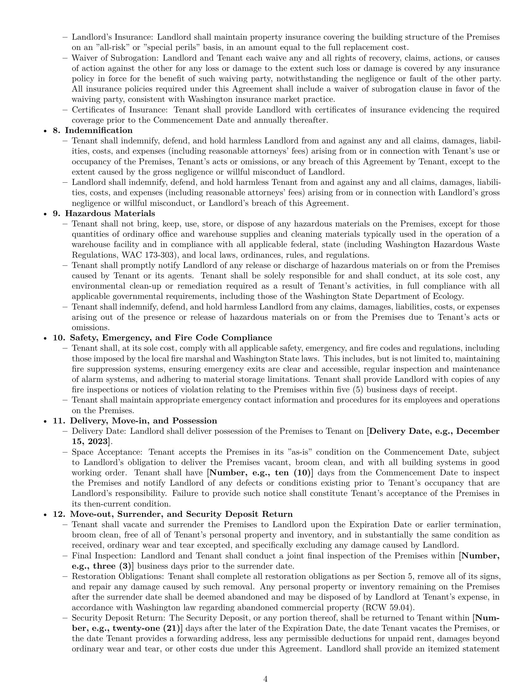 Preview page 4 of Pro Washington warehouse lease agreement template