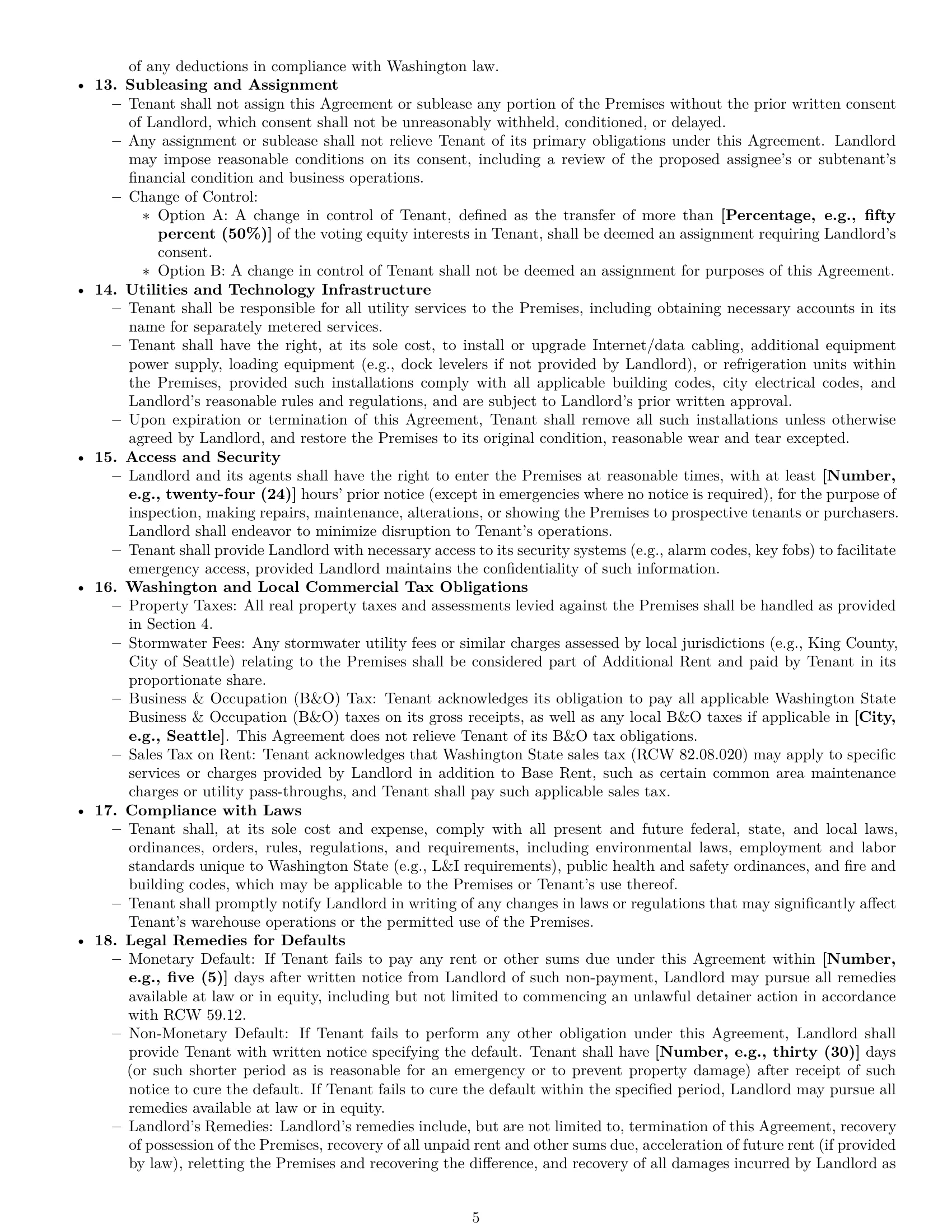 Preview page 5 of Pro Washington warehouse lease agreement template