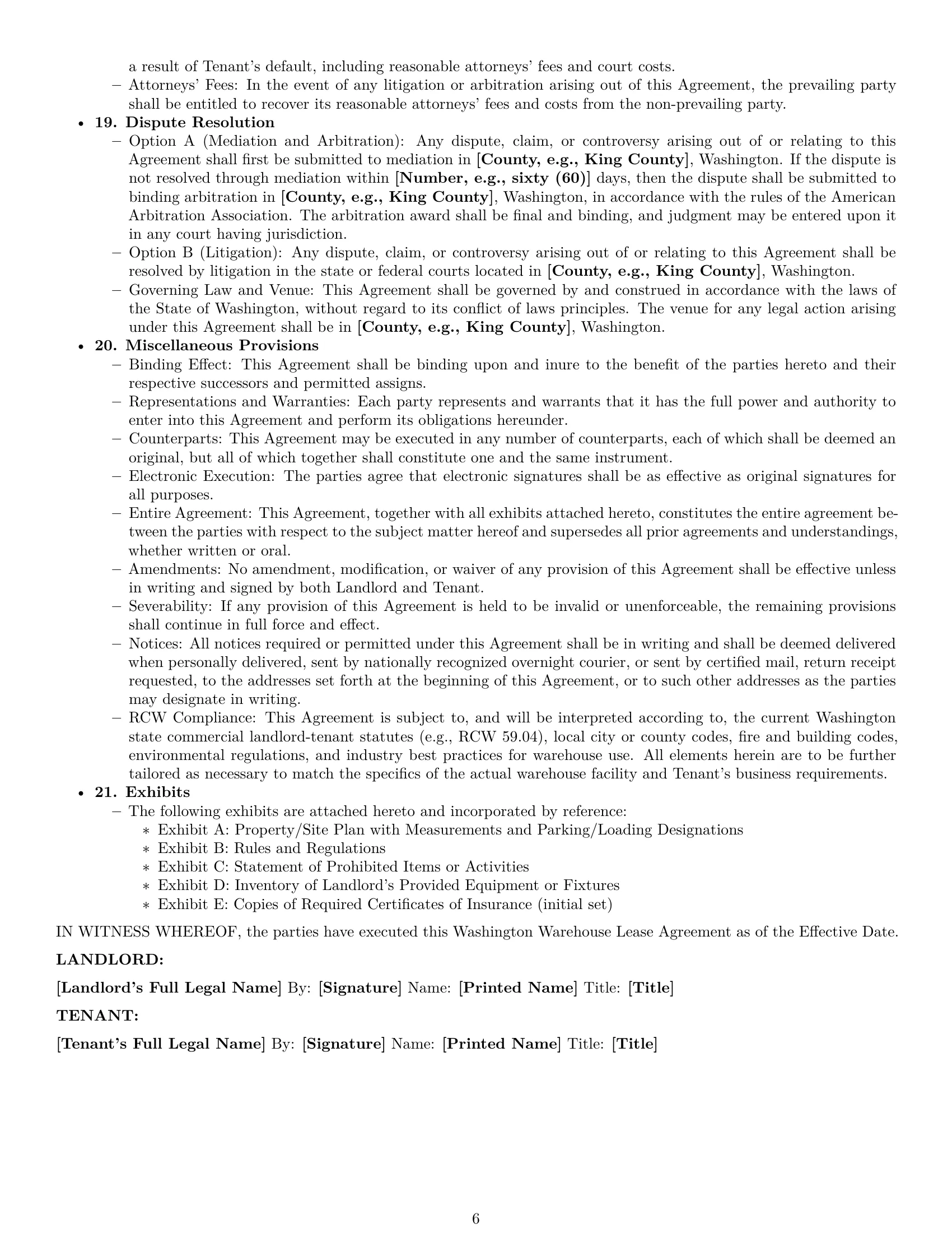 Preview page 6 of Pro Washington warehouse lease agreement template