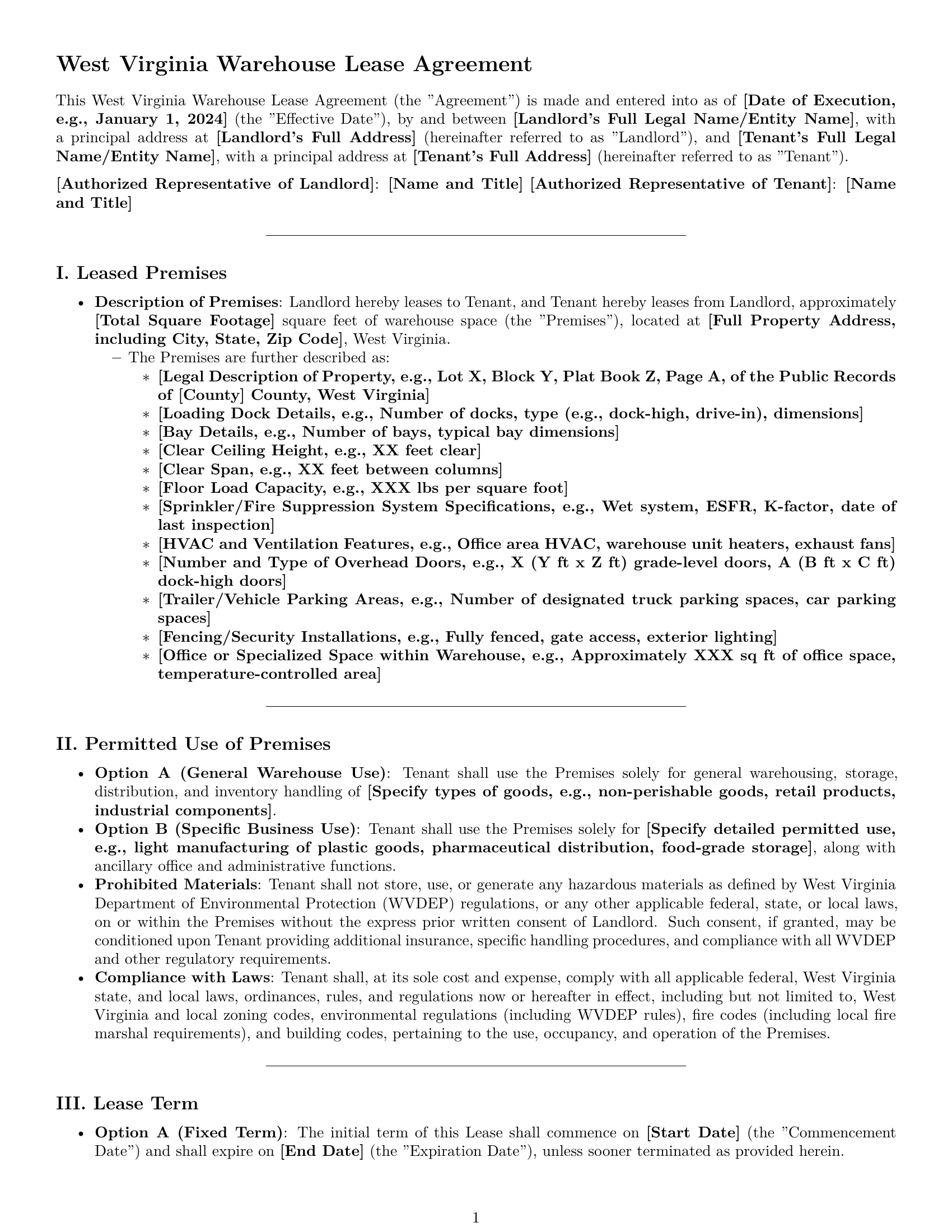 Preview page 1 of Pro West Virginia warehouse lease agreement template