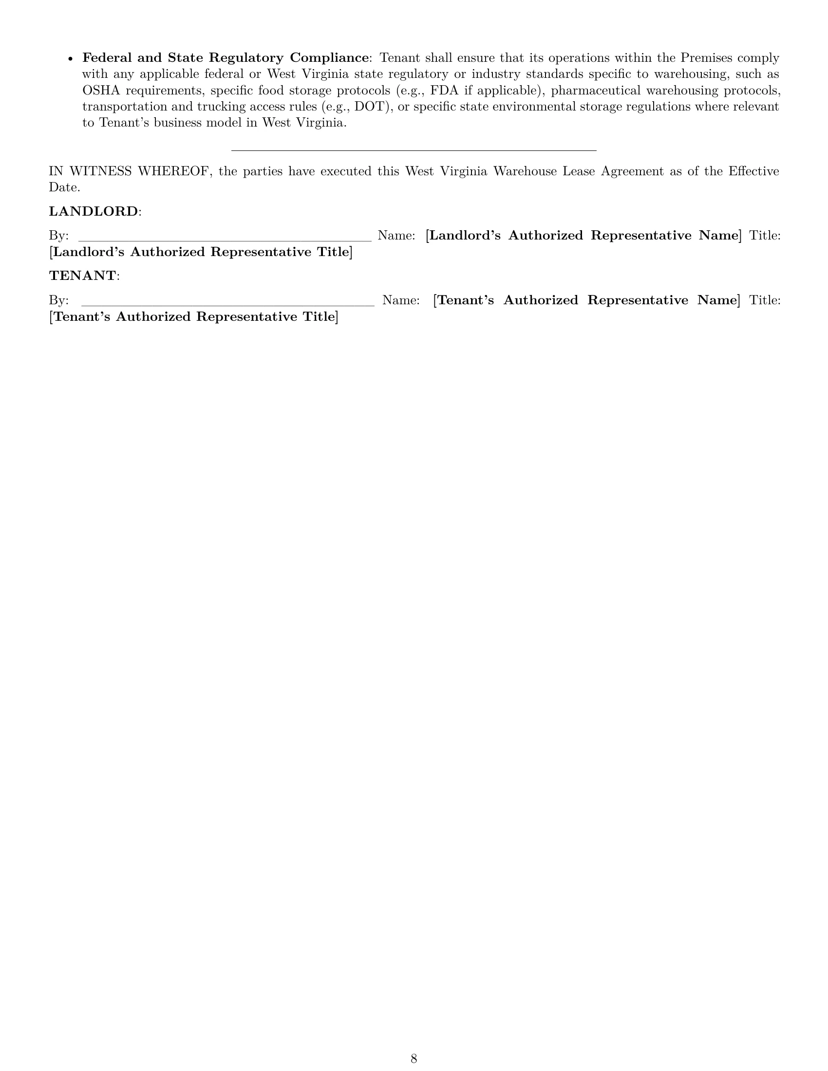 Preview page 8 of Pro West Virginia warehouse lease agreement template