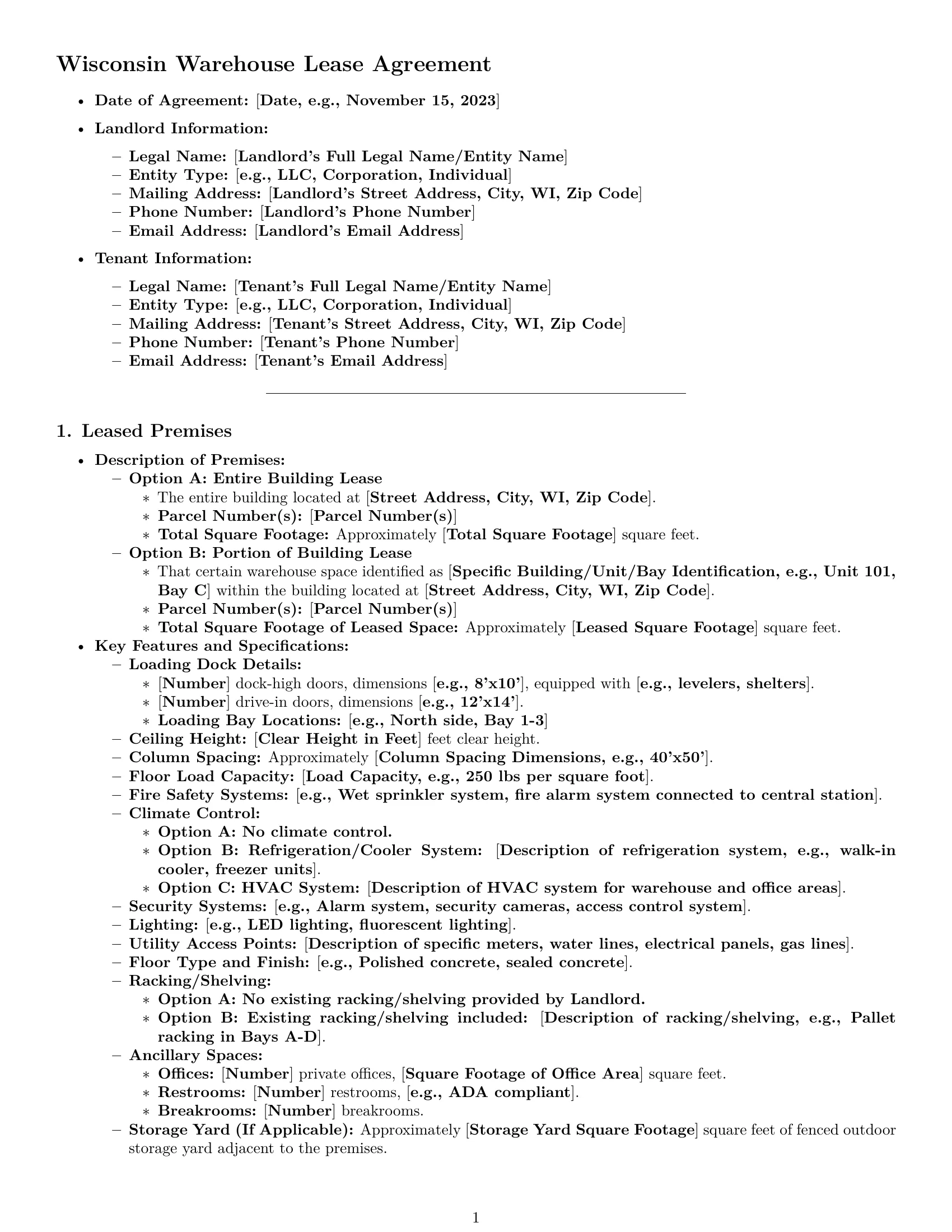 Preview page 1 of Pro Wisconsin warehouse lease agreement template