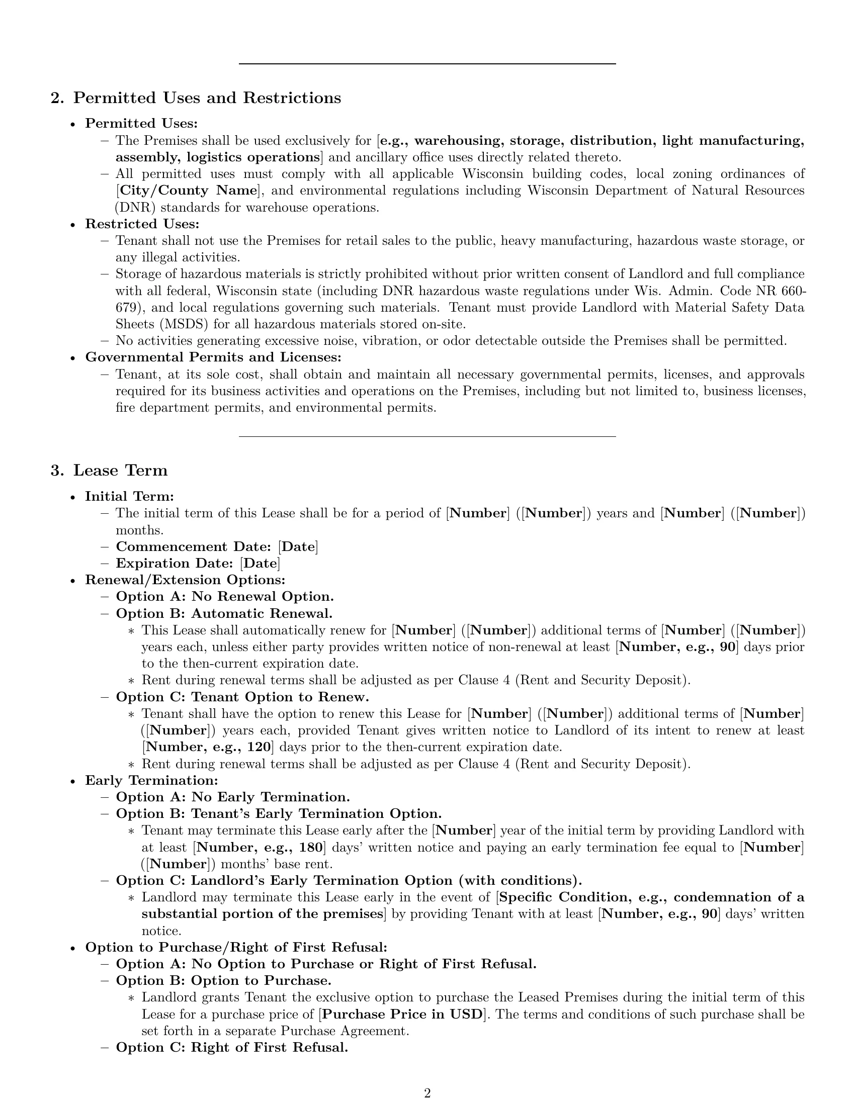 Preview page 2 of Pro Wisconsin warehouse lease agreement template