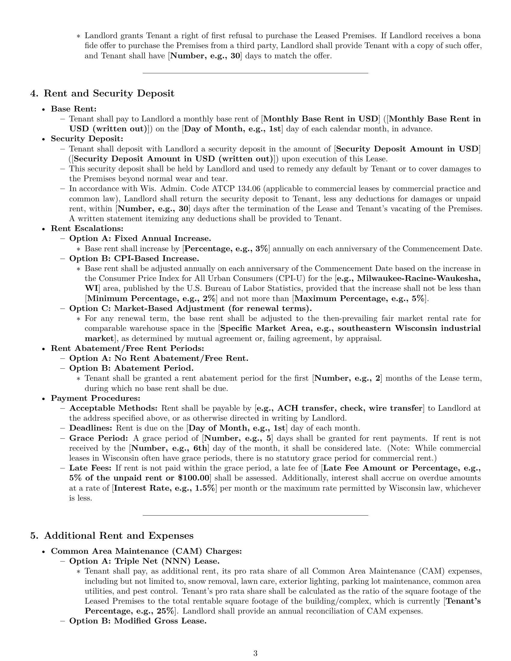 Preview page 3 of Pro Wisconsin warehouse lease agreement template