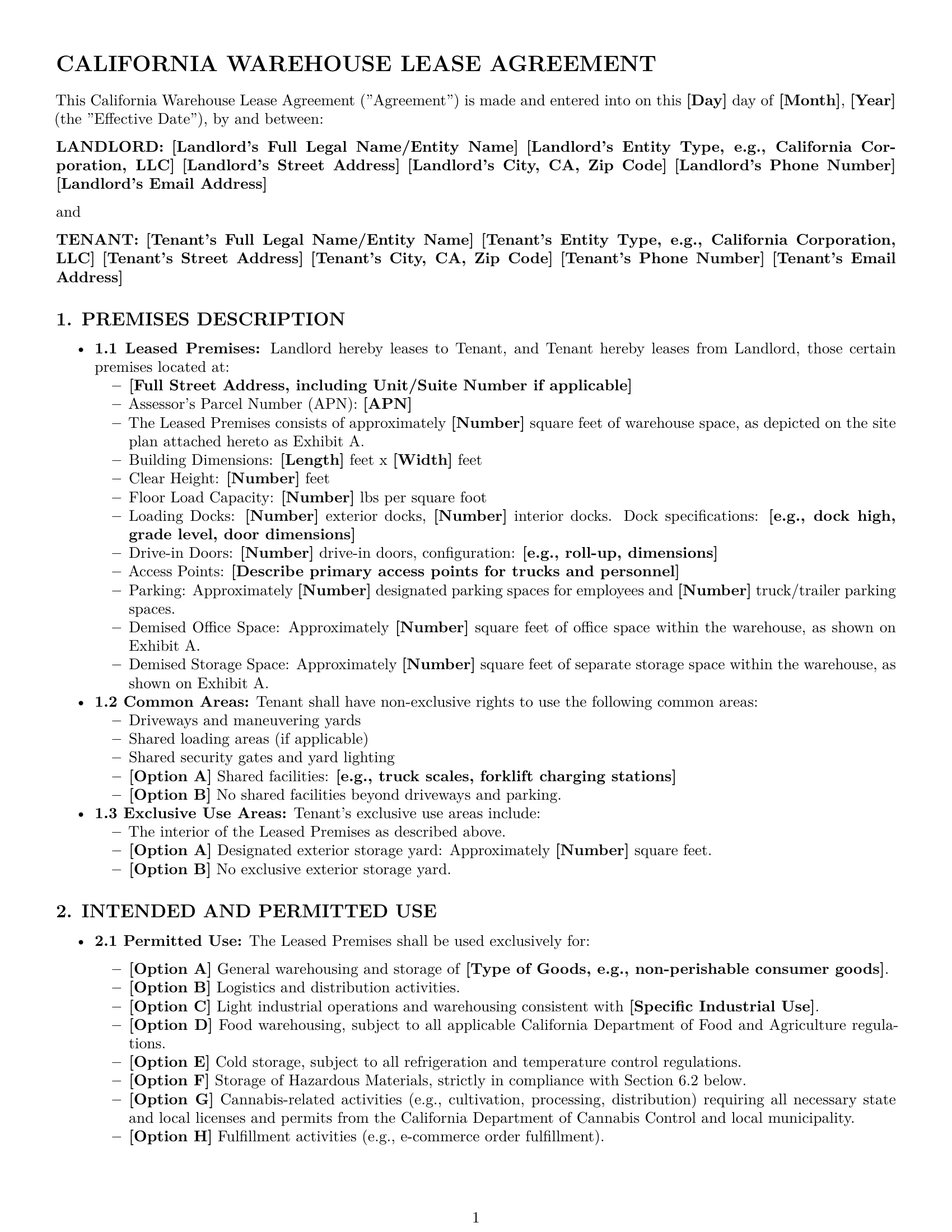 Preview page 1 of Pro California warehouse lease agreement template