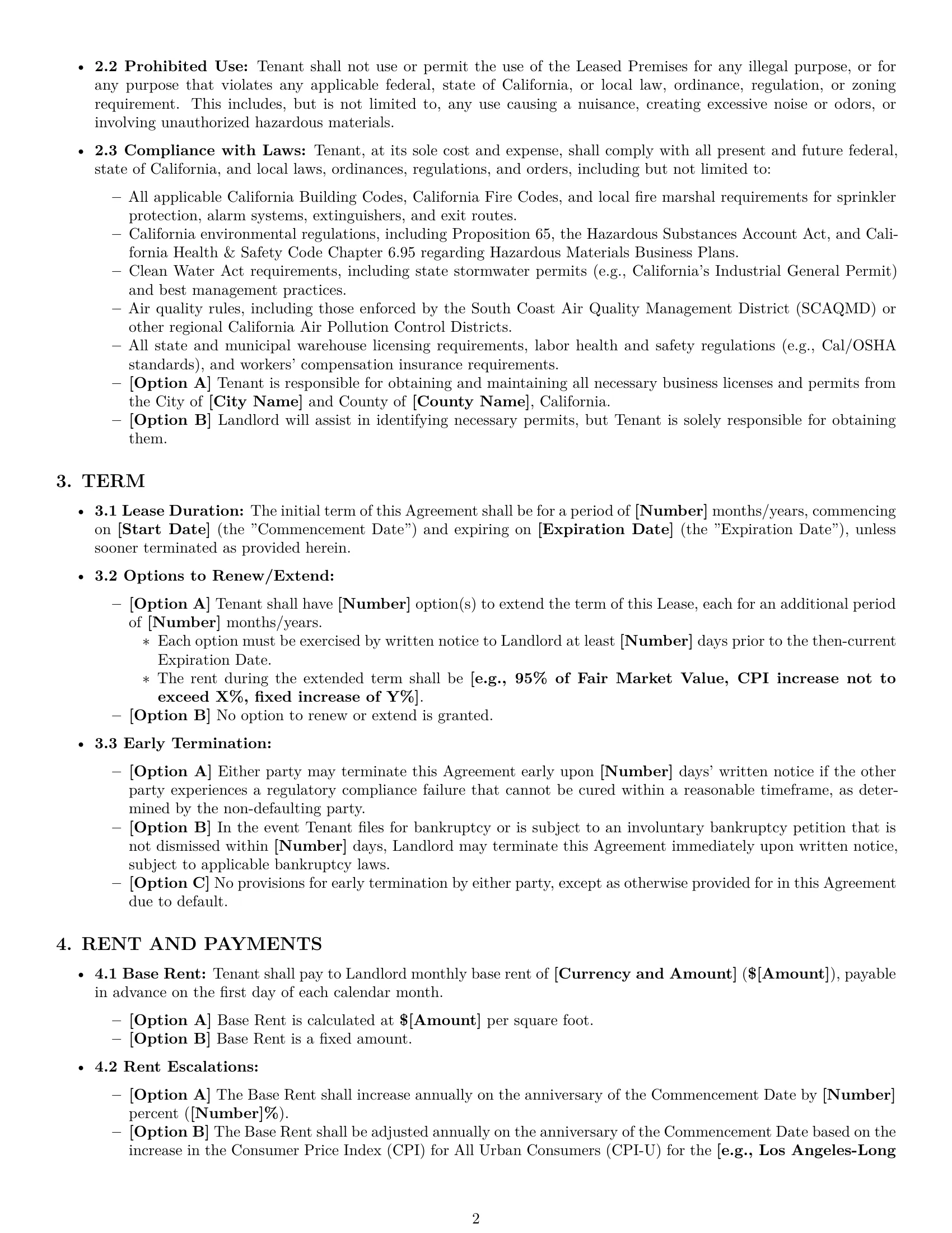 Preview page 2 of Pro California warehouse lease agreement template