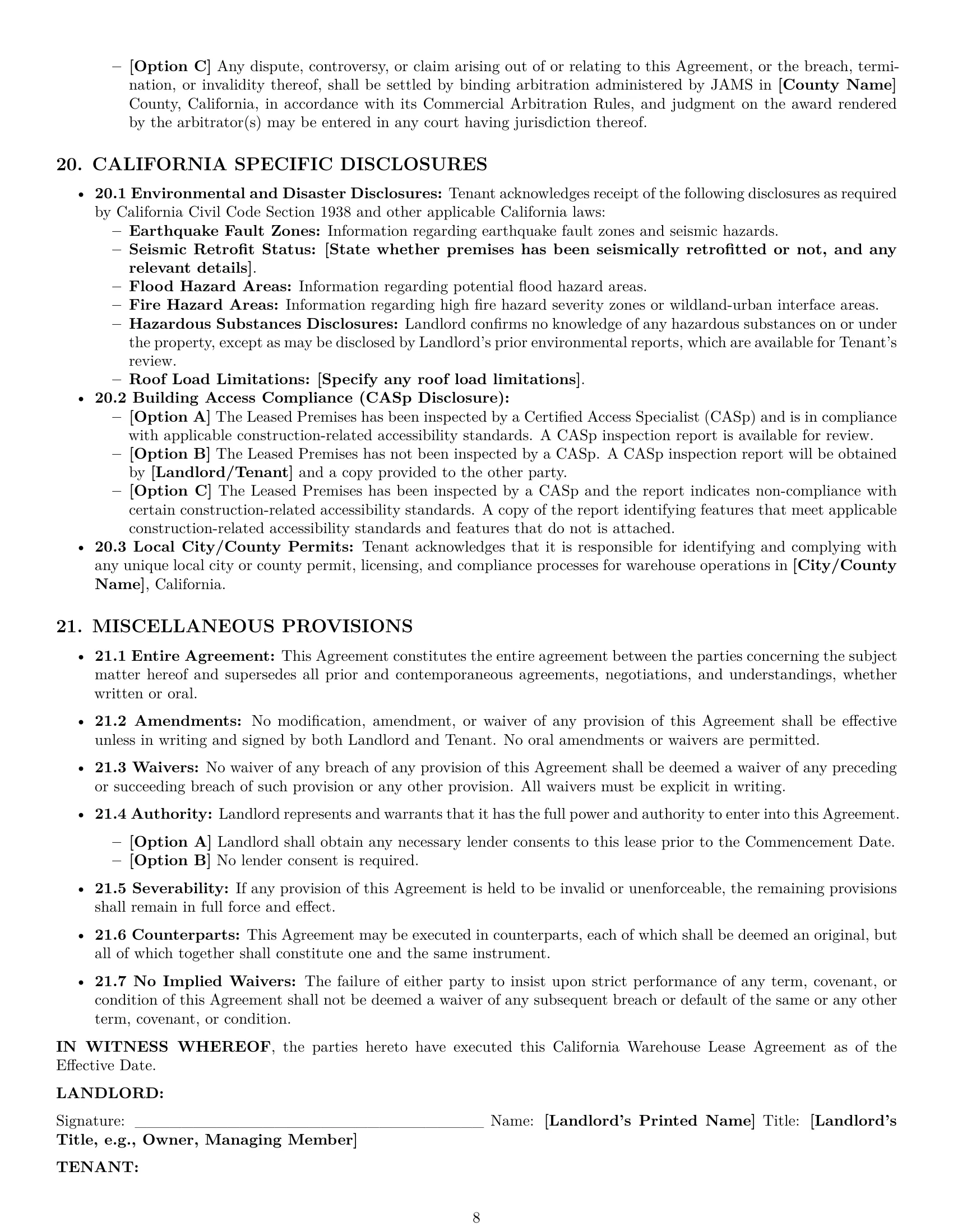 Preview page 8 of Pro California warehouse lease agreement template