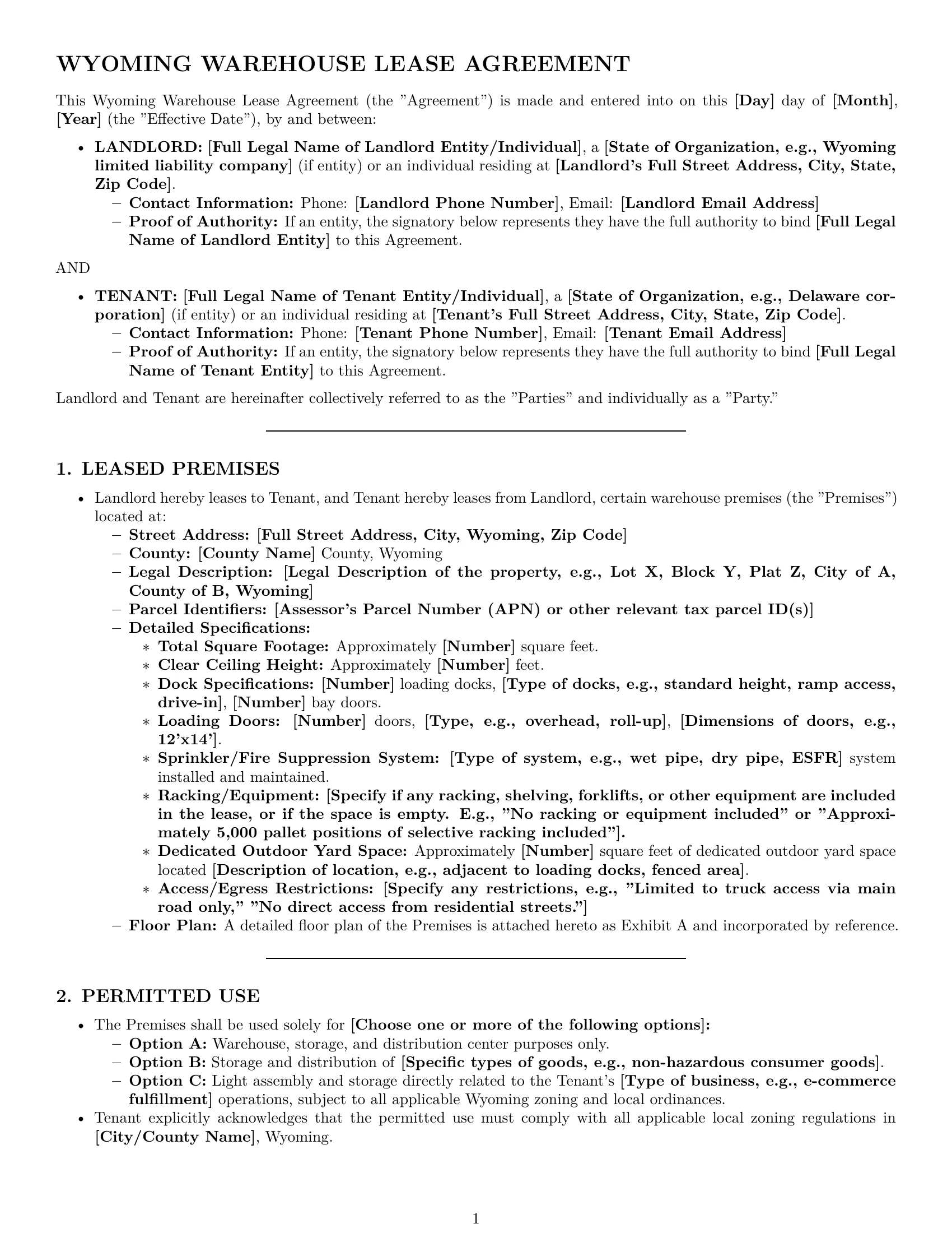 Preview page 1 of Pro Wyoming warehouse lease agreement template