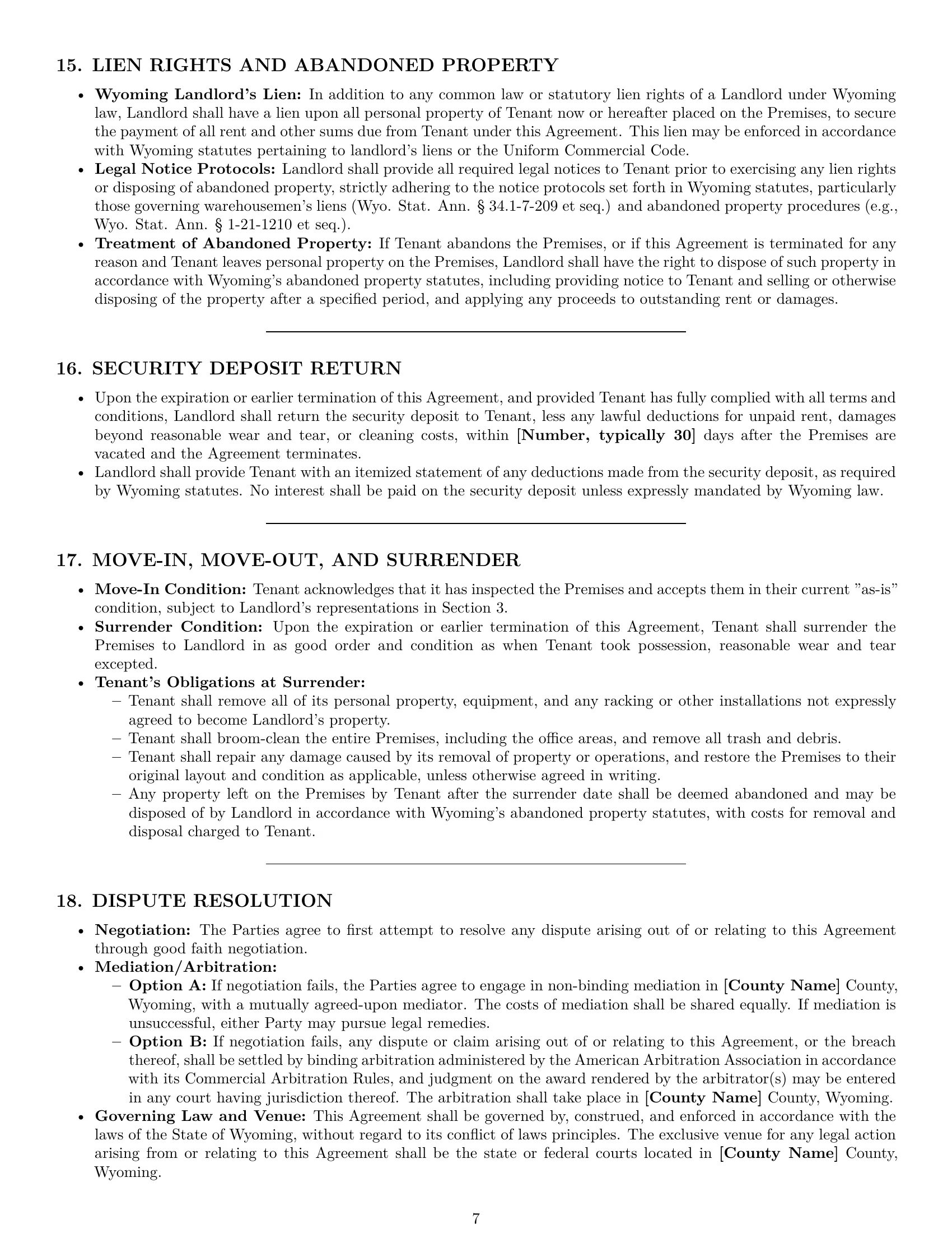 Preview page 7 of Pro Wyoming warehouse lease agreement template