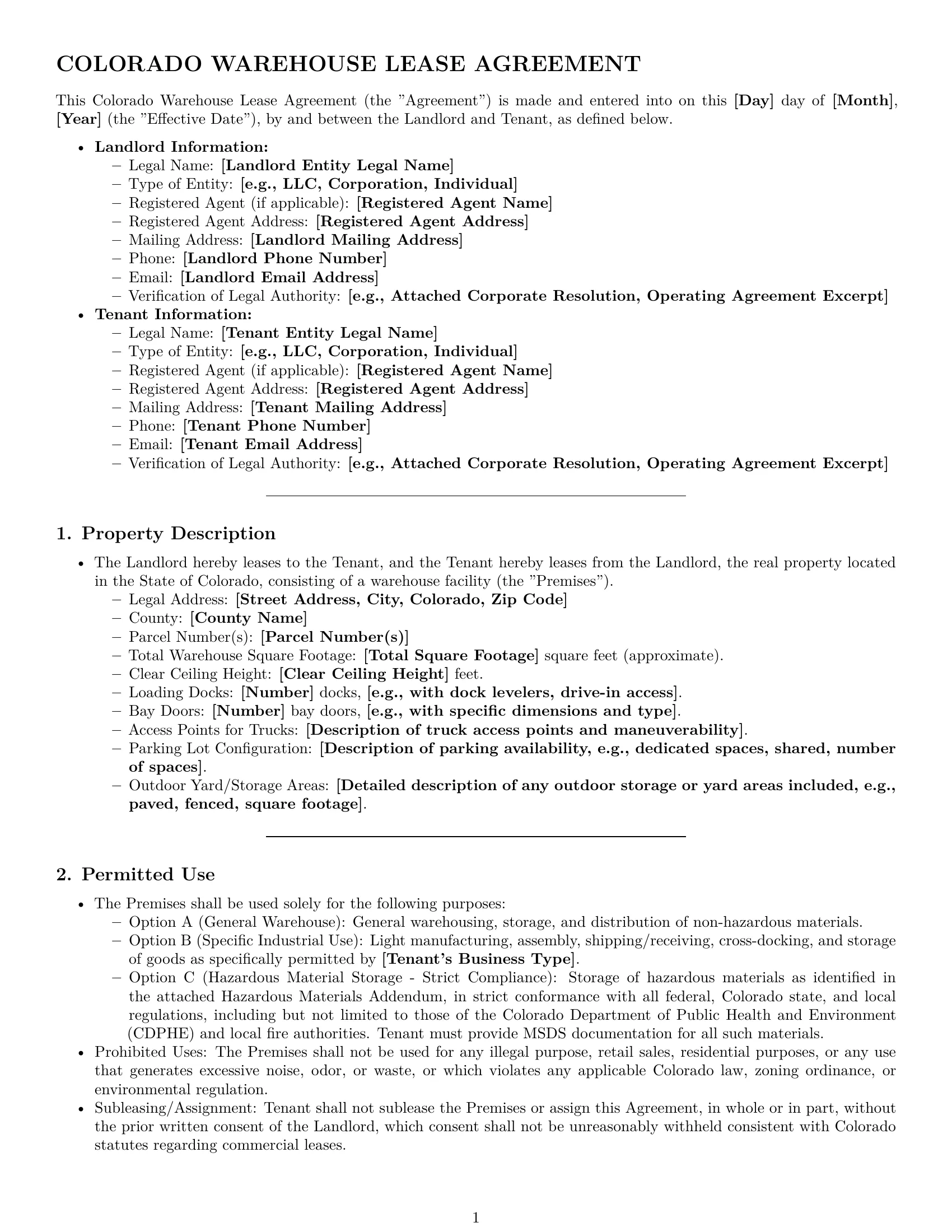 Preview page 1 of Pro Colorado warehouse lease agreement template