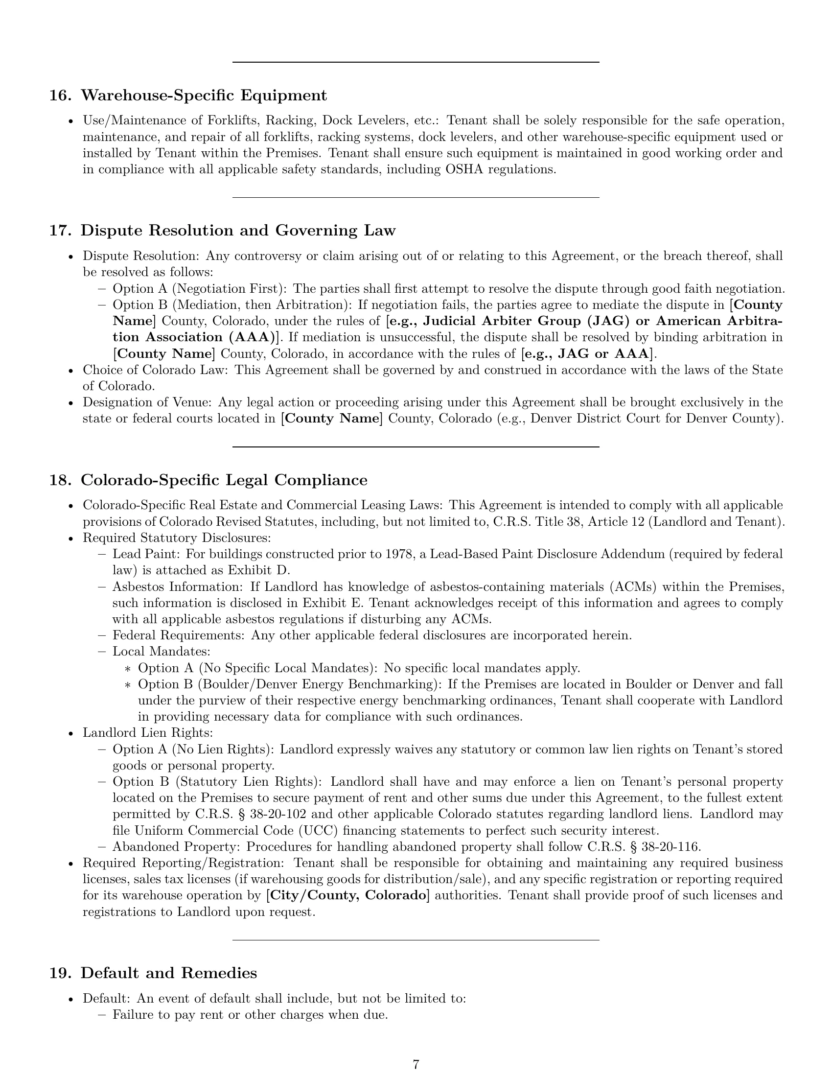 Preview page 7 of Pro Colorado warehouse lease agreement template
